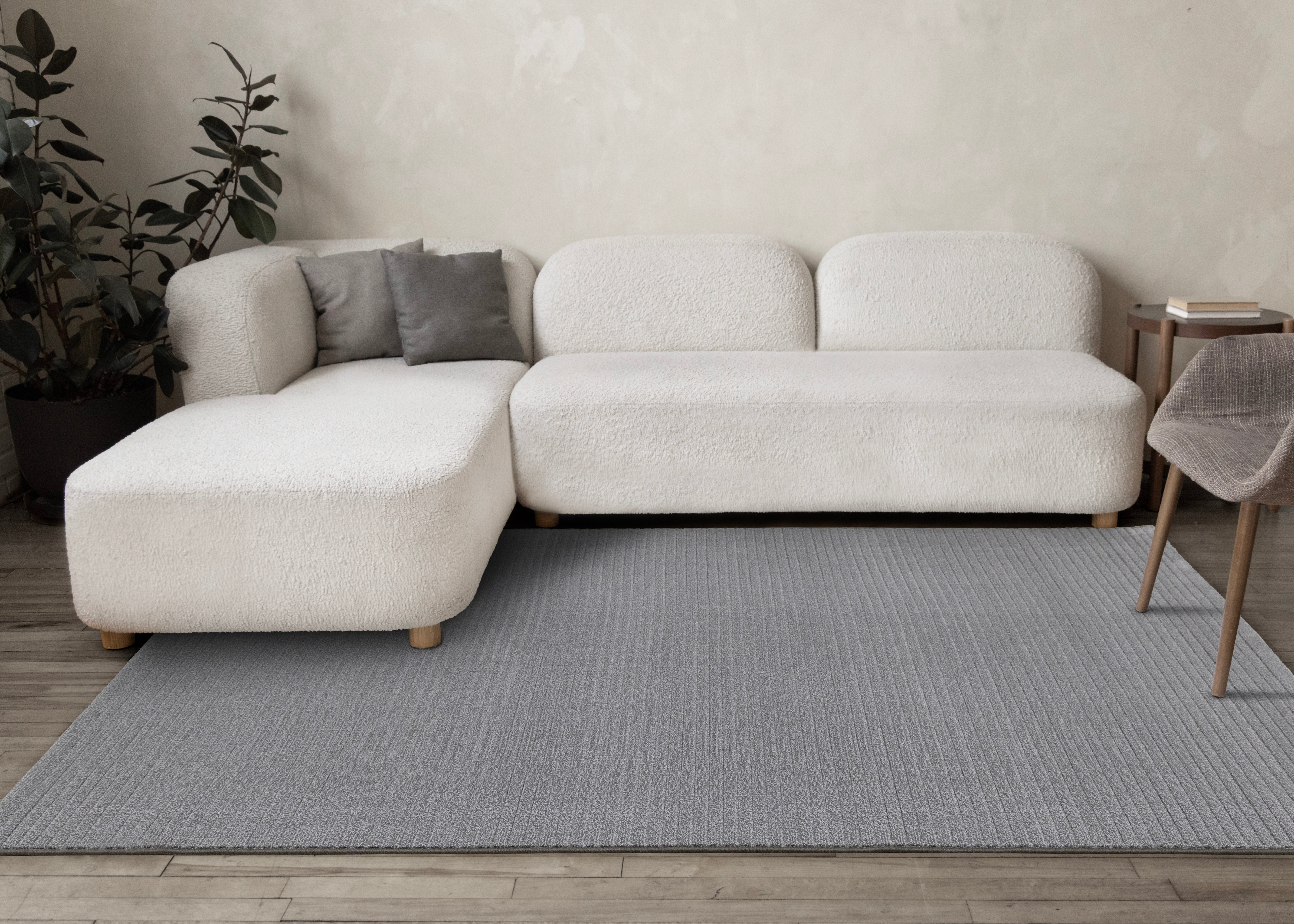 Ella Grey Carved Stripe Plush Rug