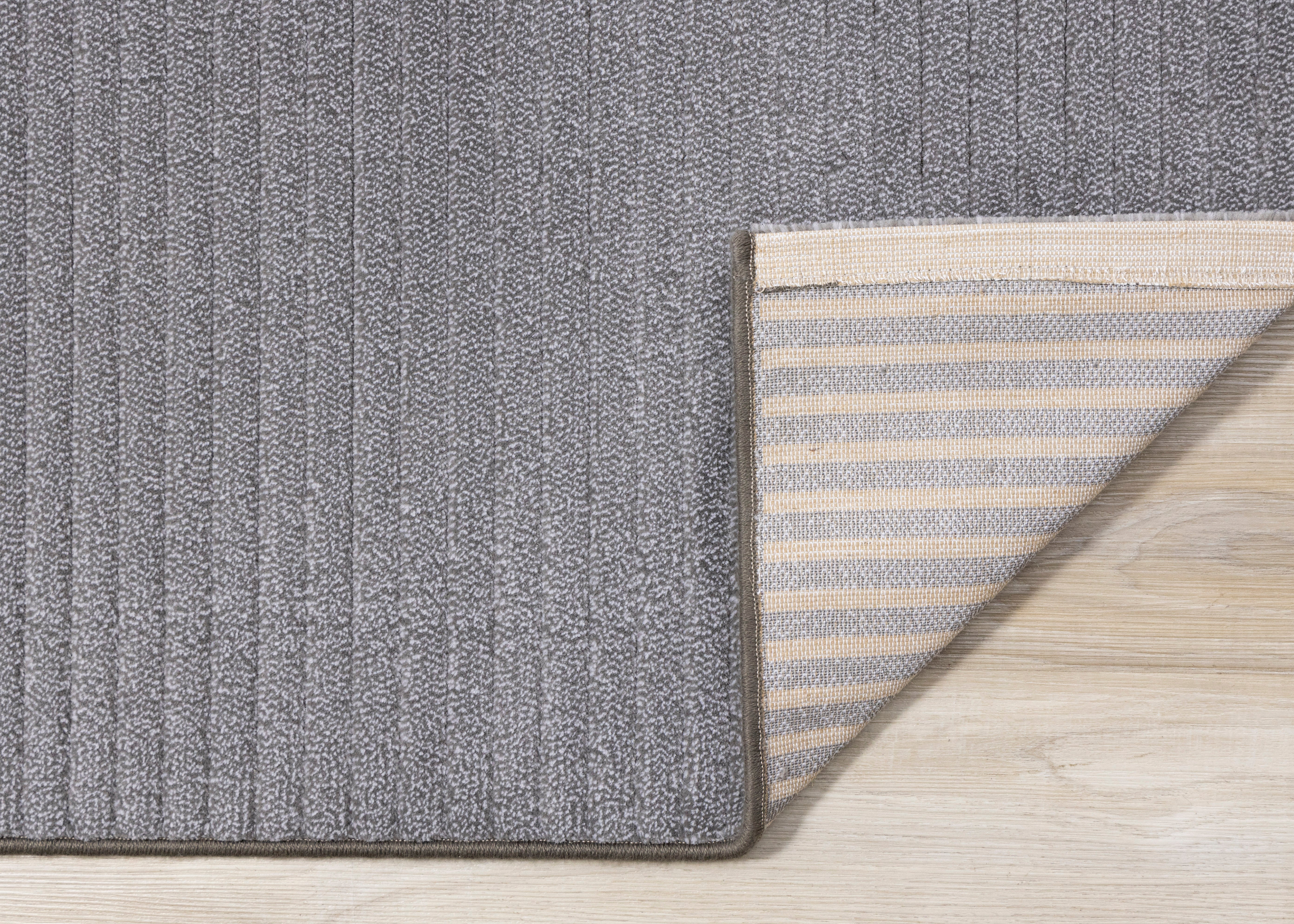 Ella Grey Carved Stripe Plush Rug