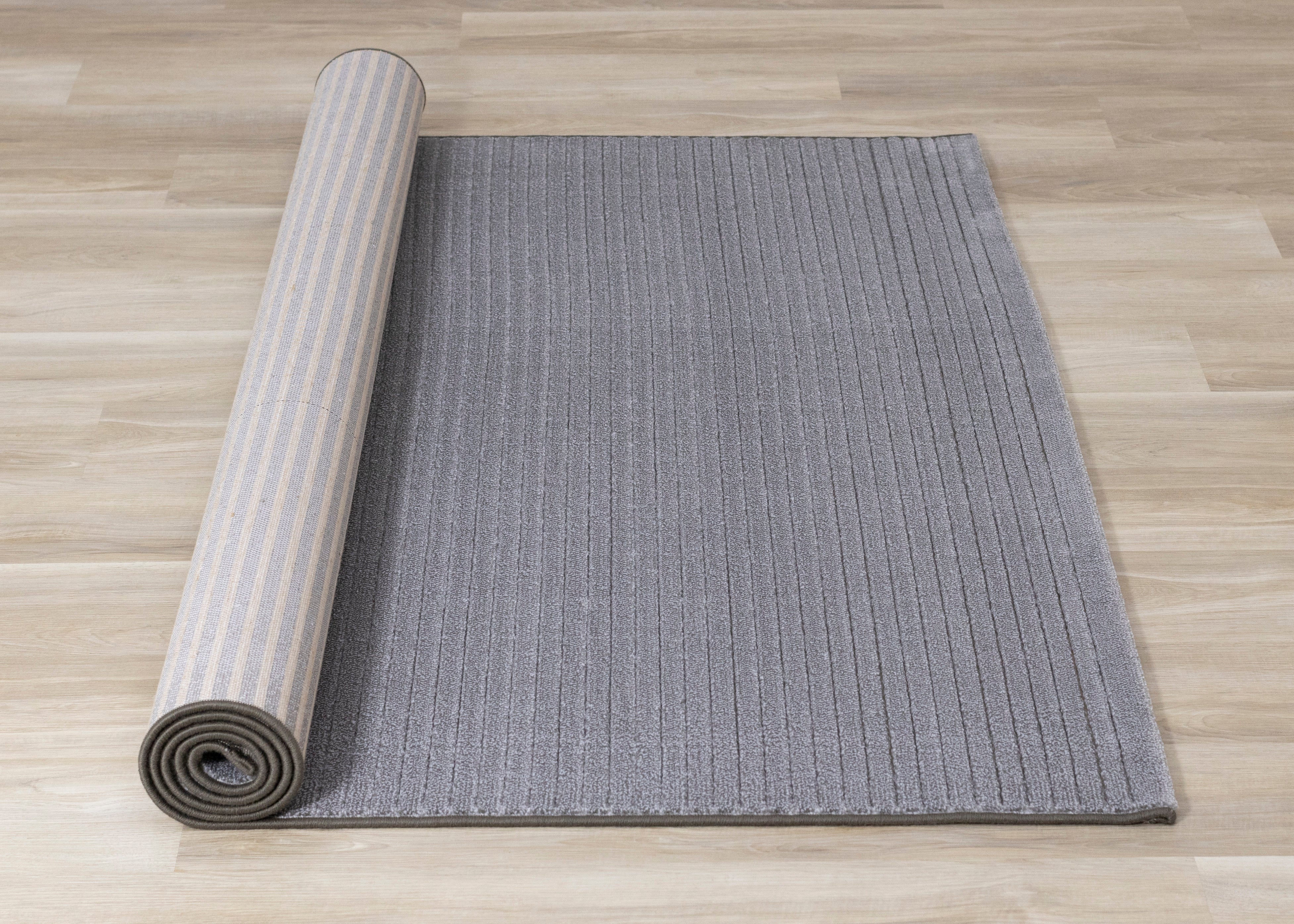 Ella Grey Carved Stripe Plush Rug