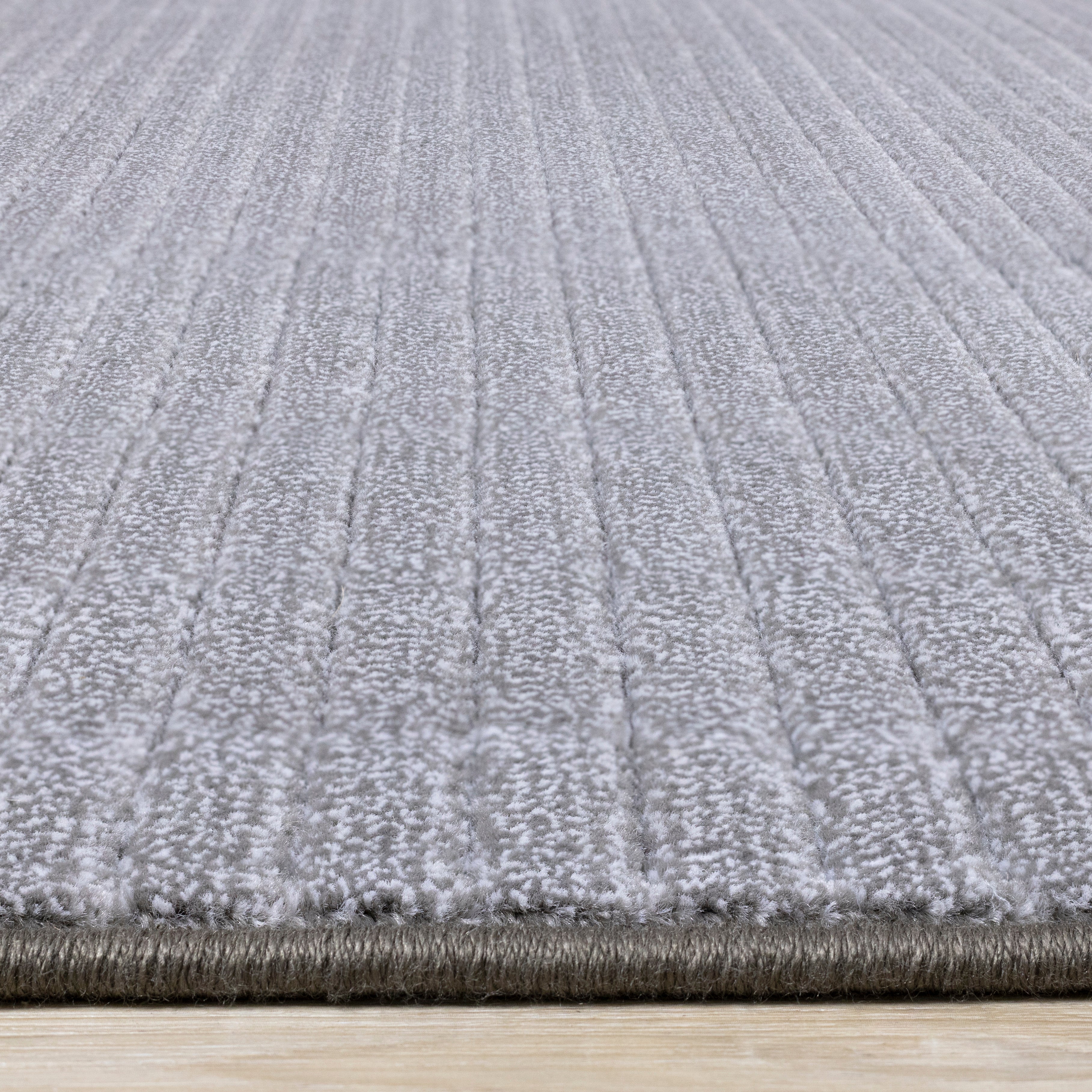 Ella Grey Carved Stripe Plush Rug
