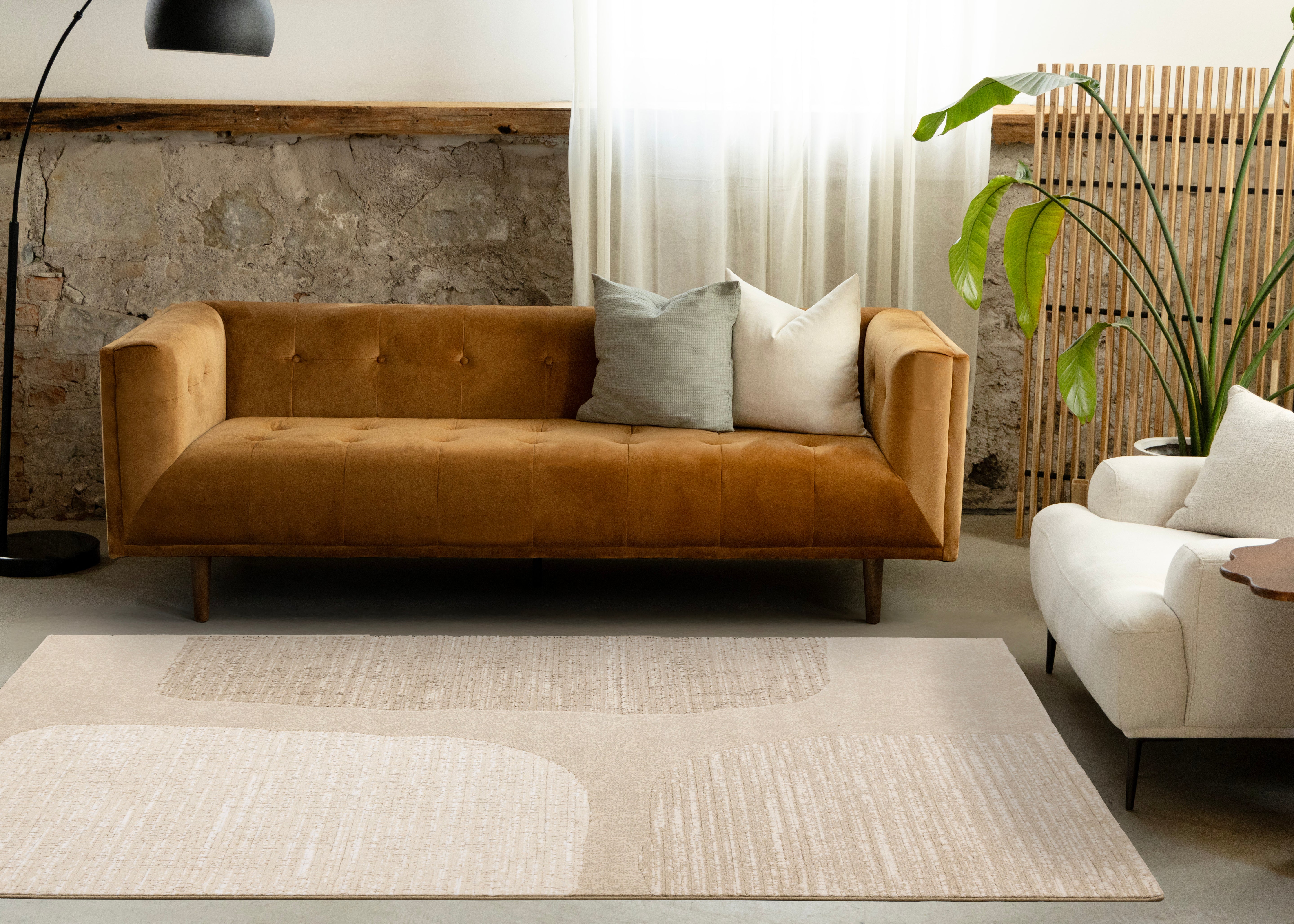 Ella Beige White Cream Distressed Stepping Stone Design Rug