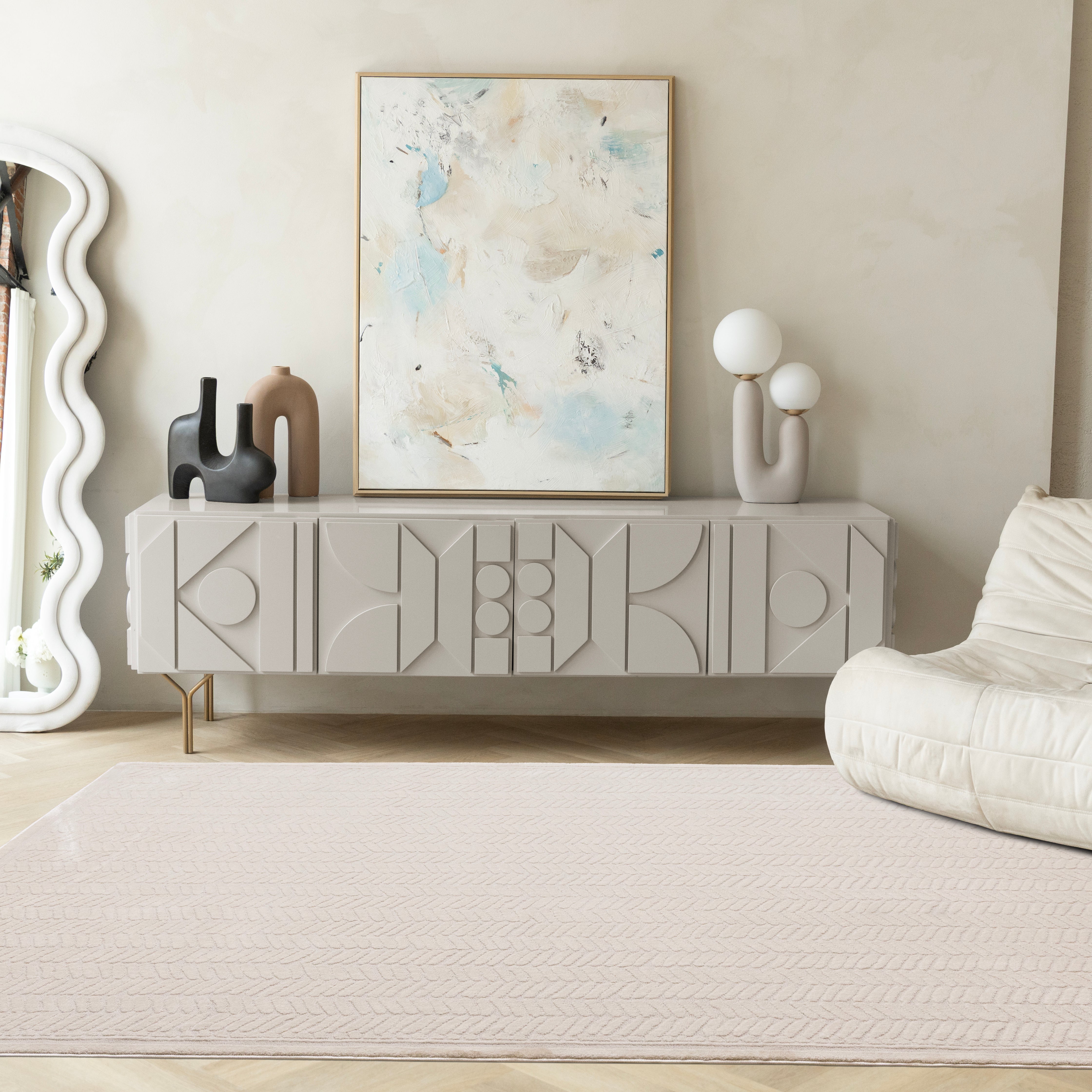Ellington Cream Herringbone Columns Rug