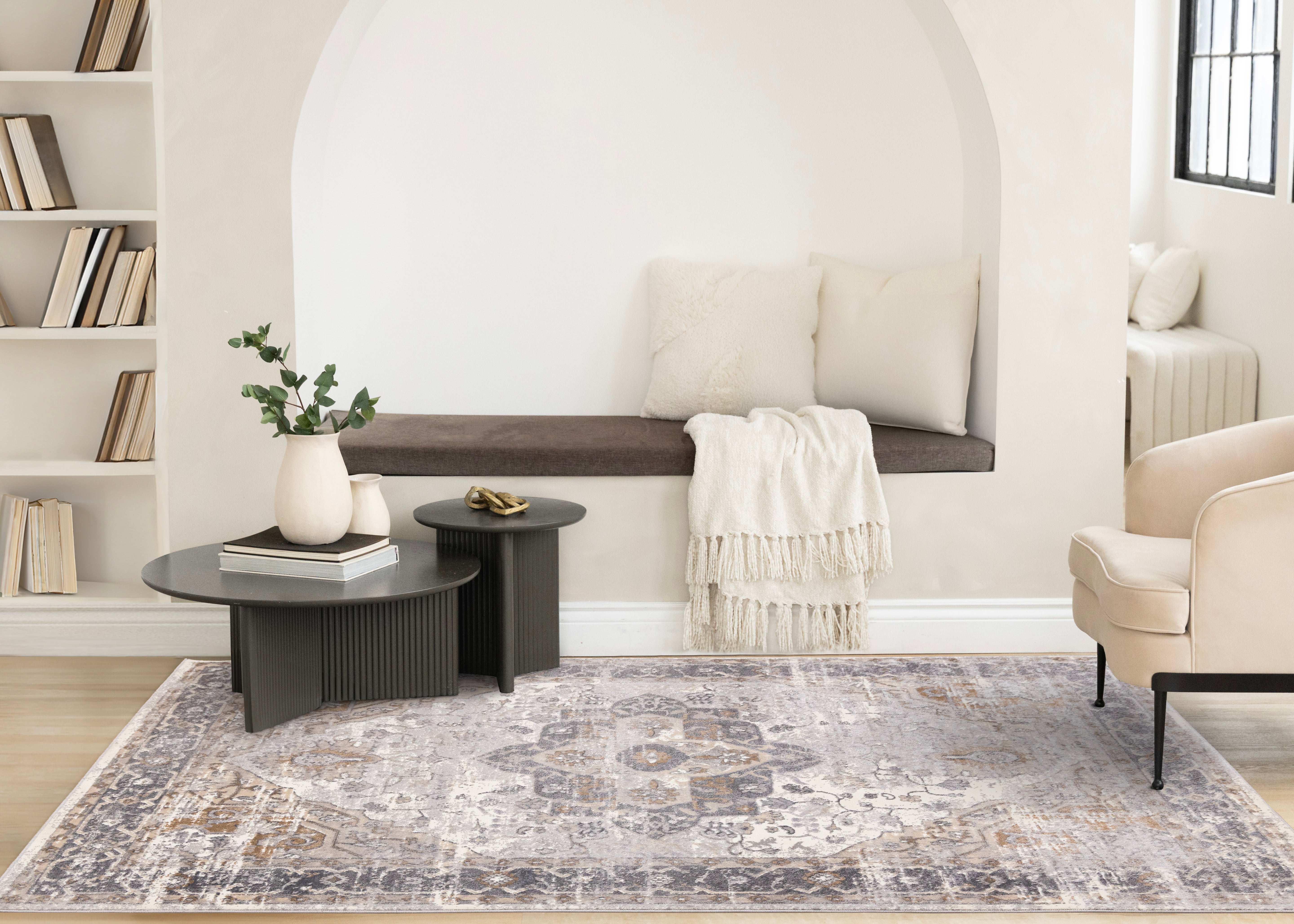 Emory Taupe White Brown Elegant Medallion Rug