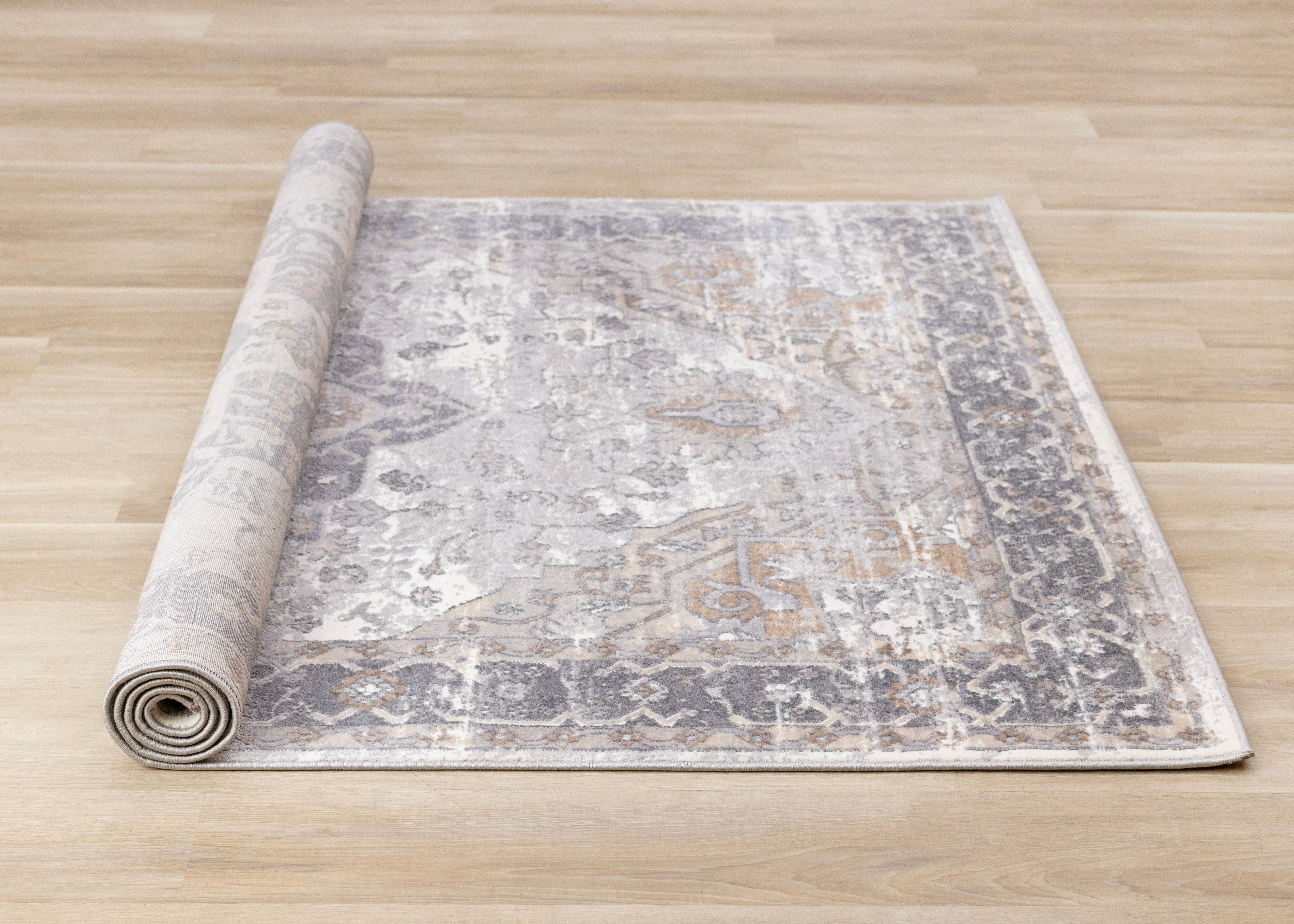 Emory Taupe White Brown Elegant Medallion Rug