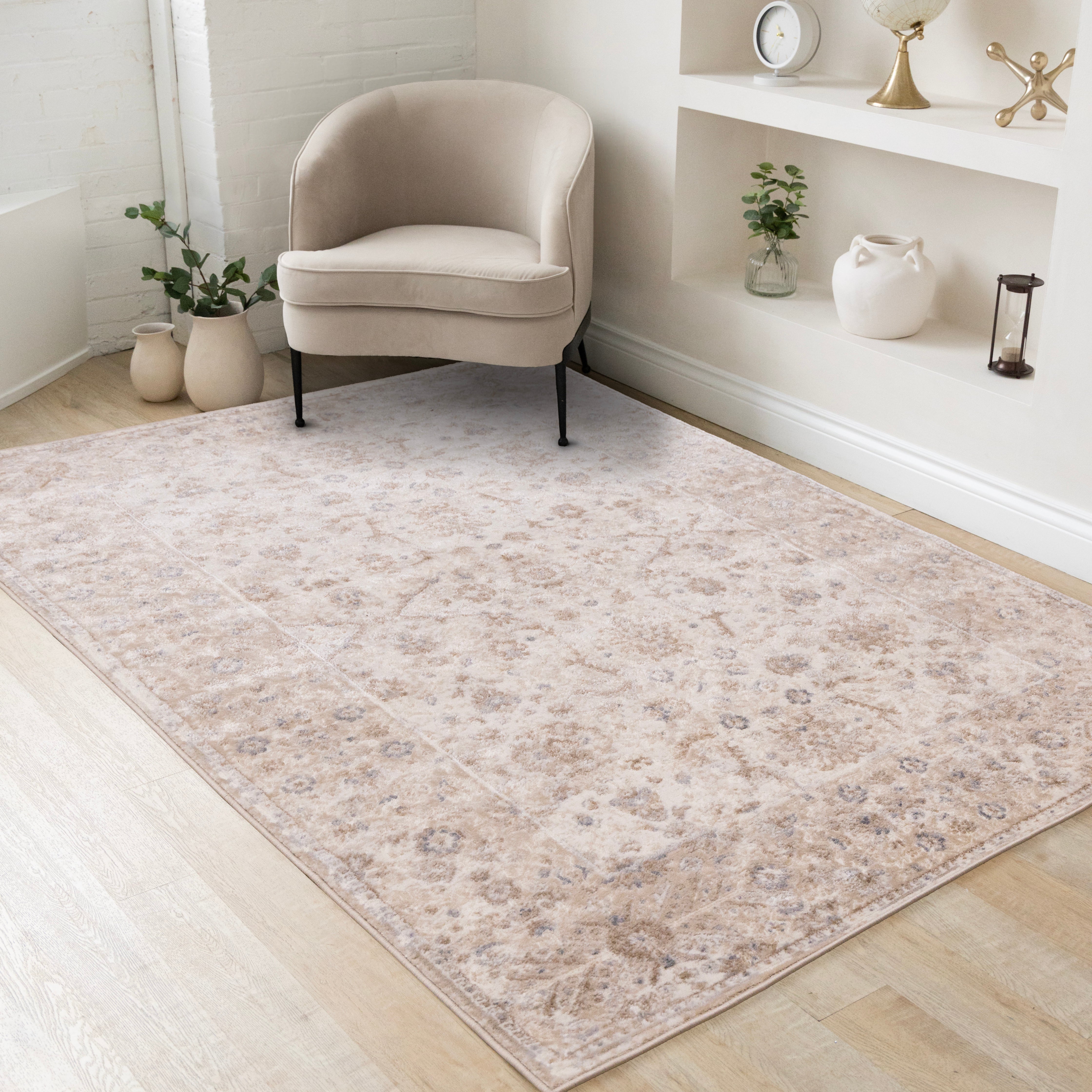Emory Beige White Grey Elegant Classic Rug