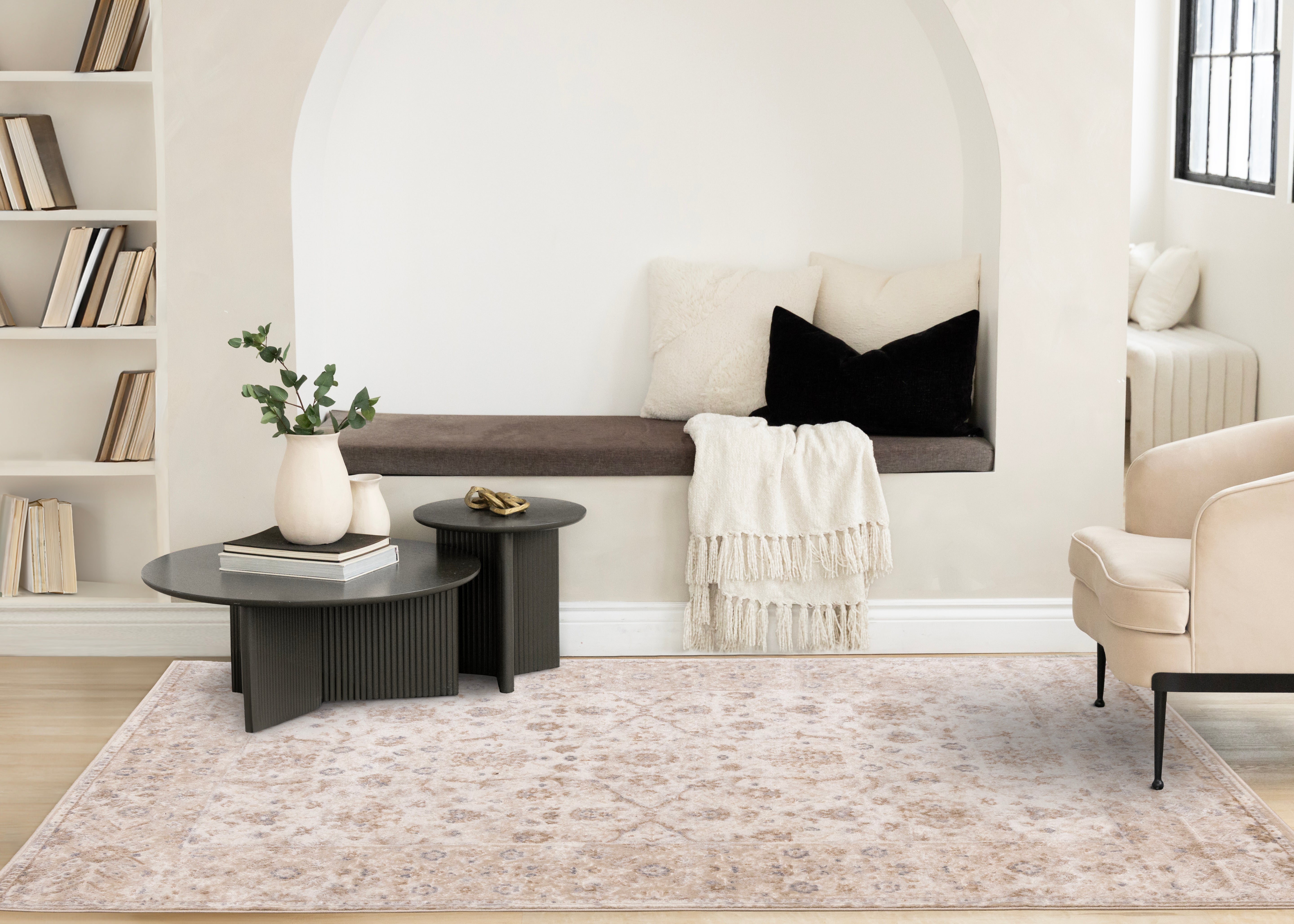 Emory Beige White Grey Elegant Classic Rug