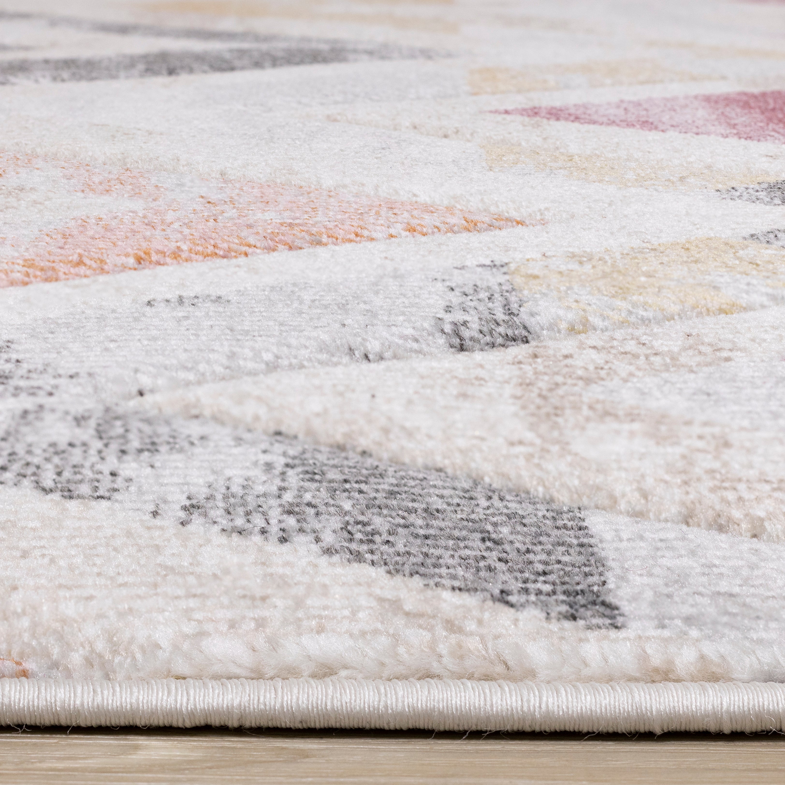 Folio Cream Grey Blue Pink Yellow Distressed Carved Chevron Rug