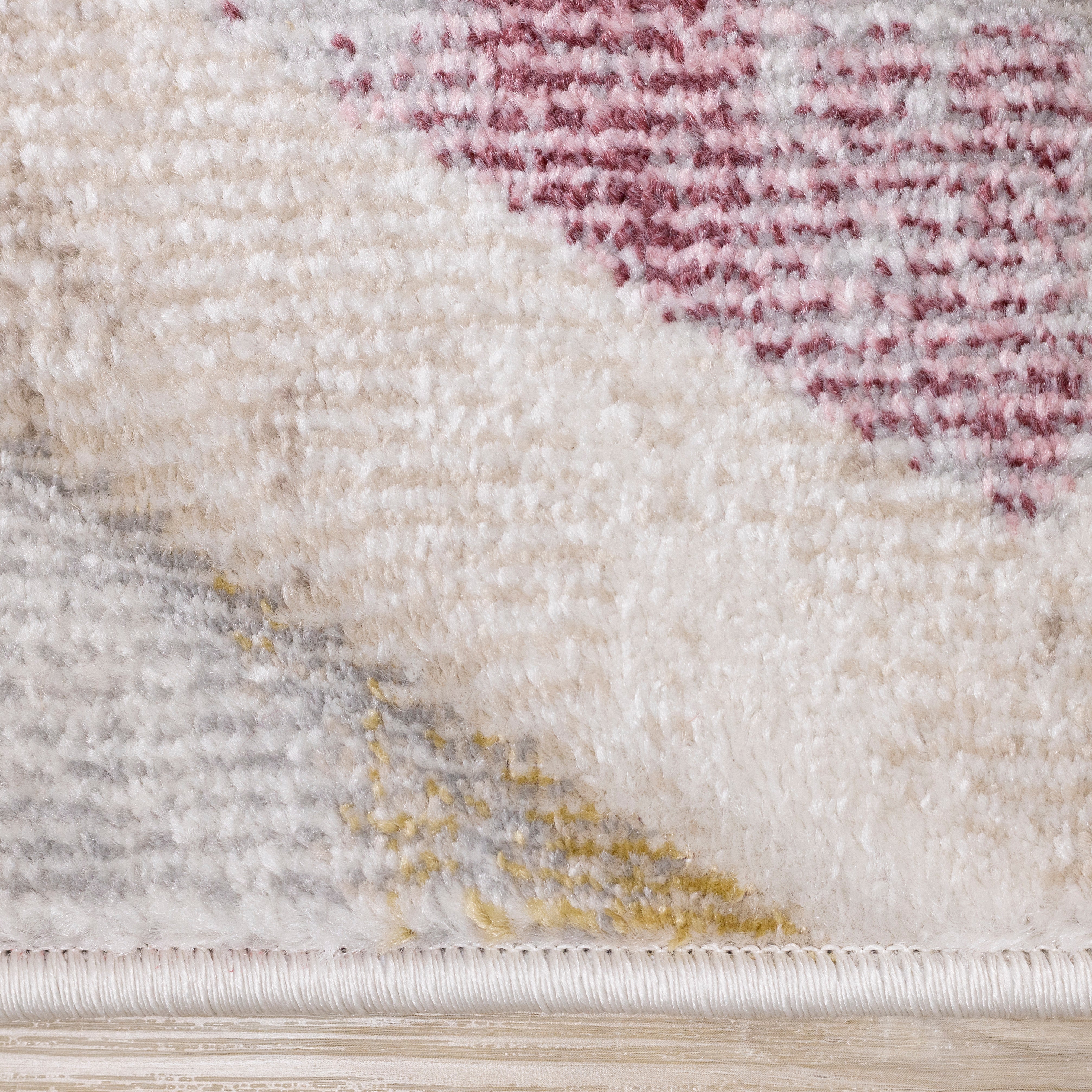Folio Cream Grey Blue Pink Yellow Distressed Carved Chevron Rug