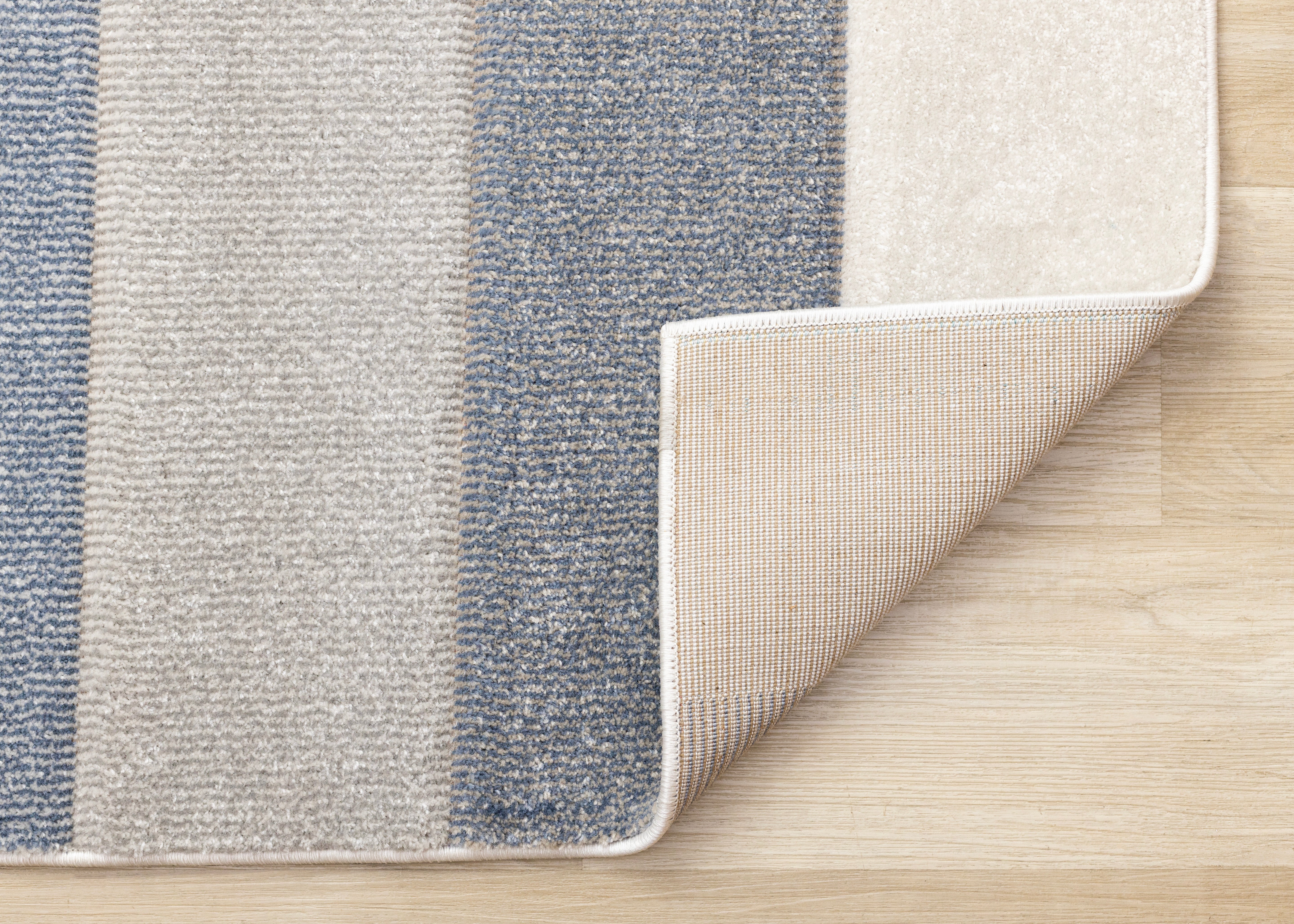 Folio Blue Beige Grey Rounded Geoemetric Overlay Striped Design Rug