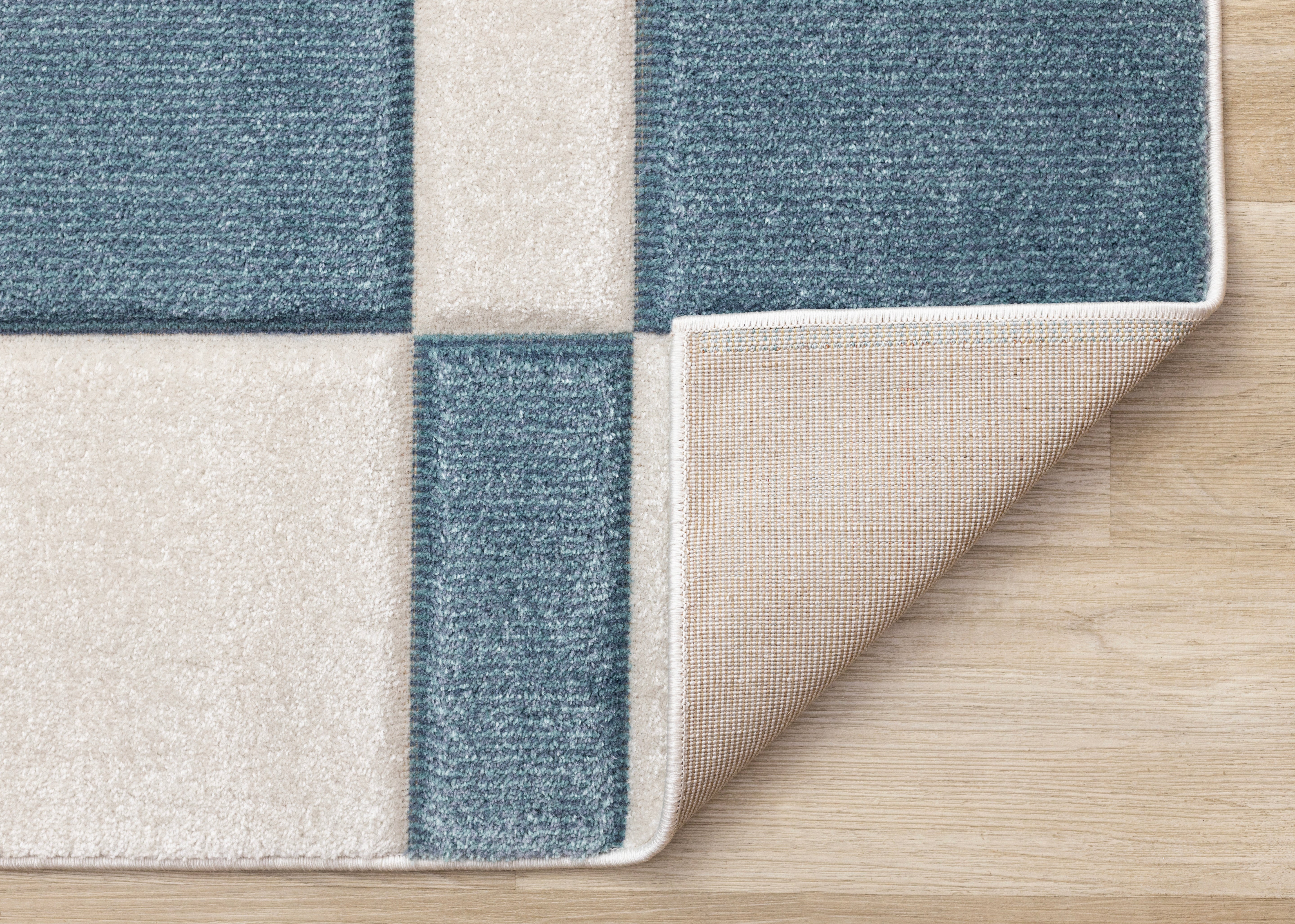 Folio Blue White Banded Rectangle Pattern Rug