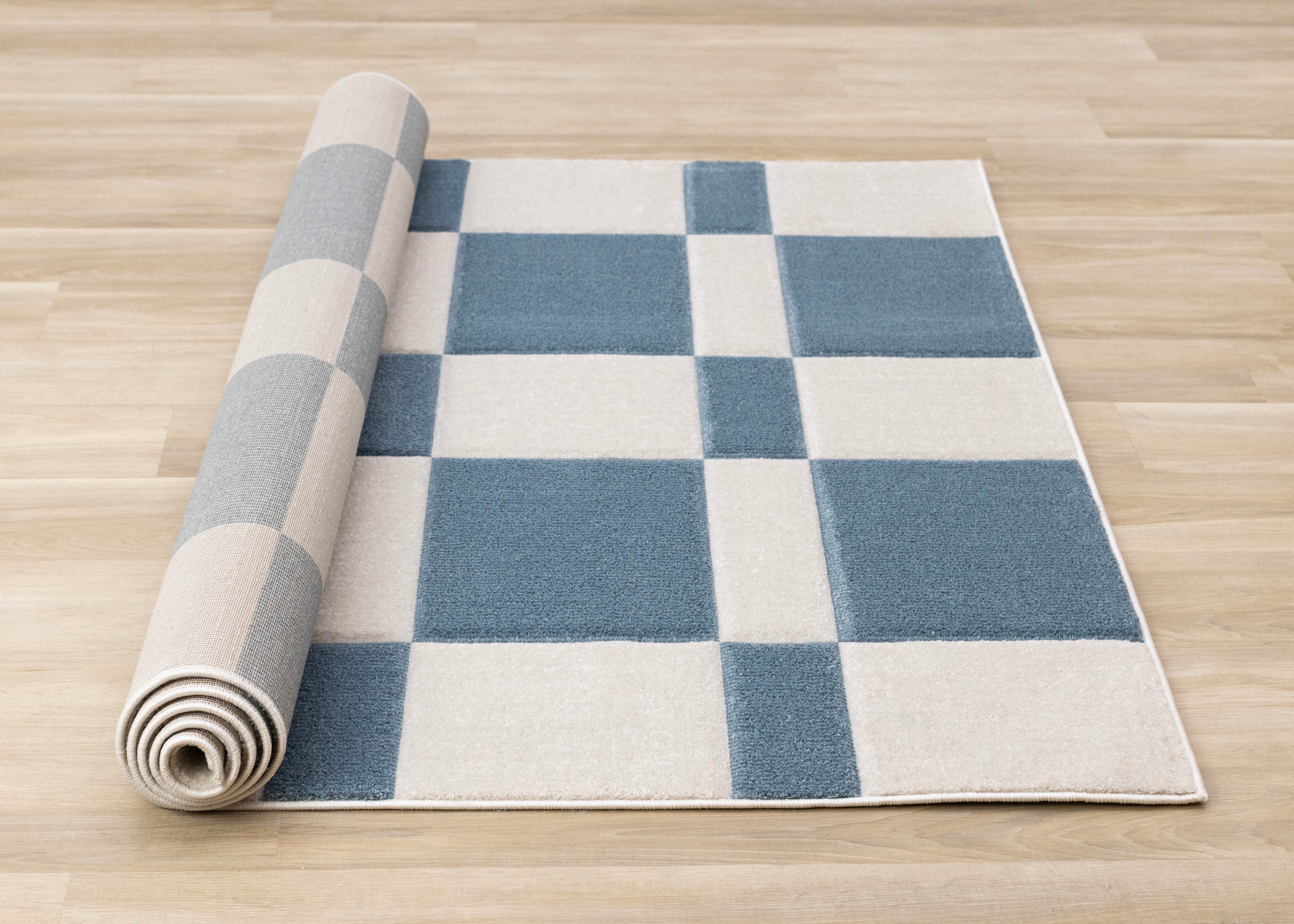 Folio Blue White Banded Rectangle Pattern Rug