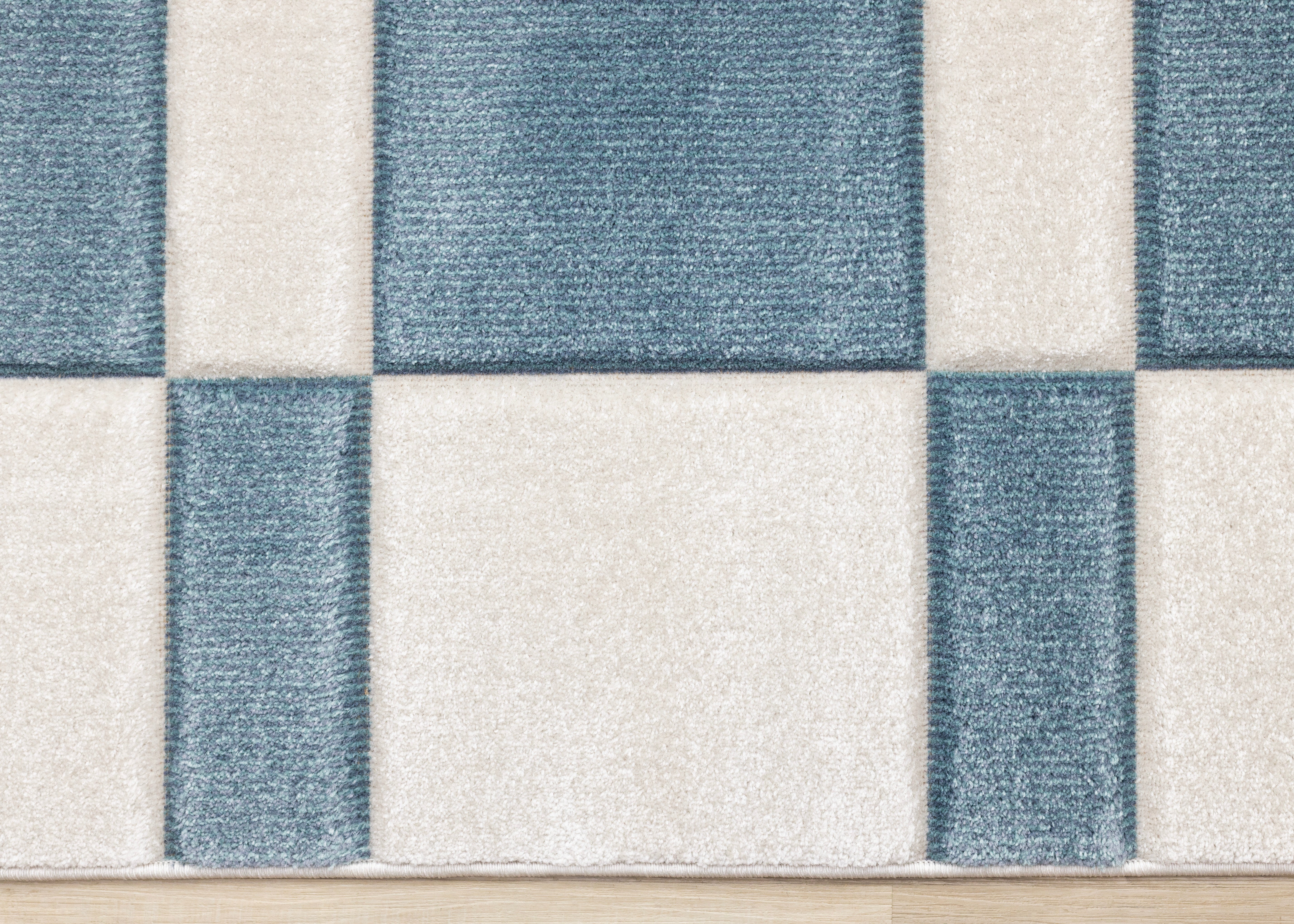 Folio Blue White Banded Rectangle Pattern Rug