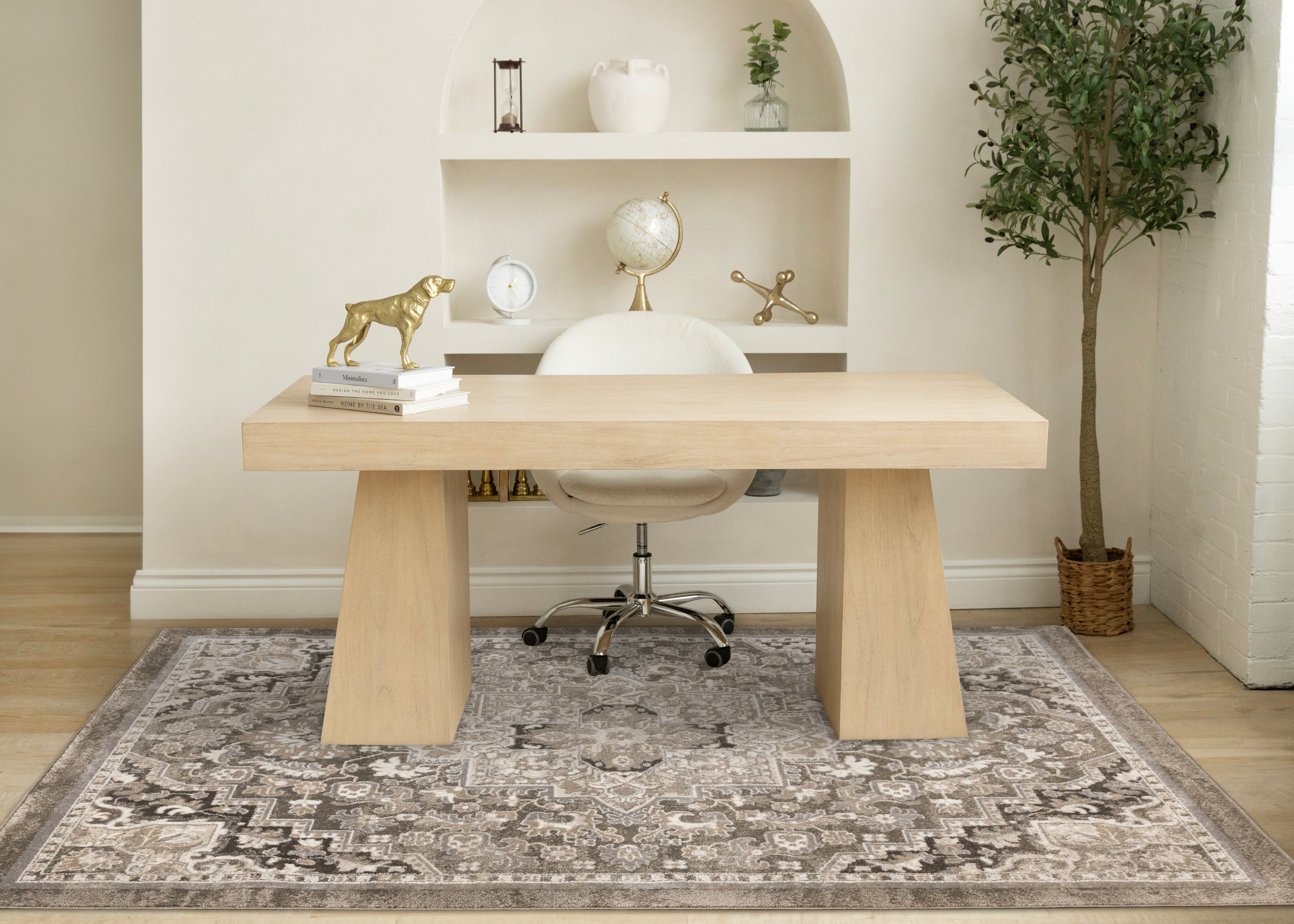 Hayden Taupe White Beige Elegant Classic Border Rug