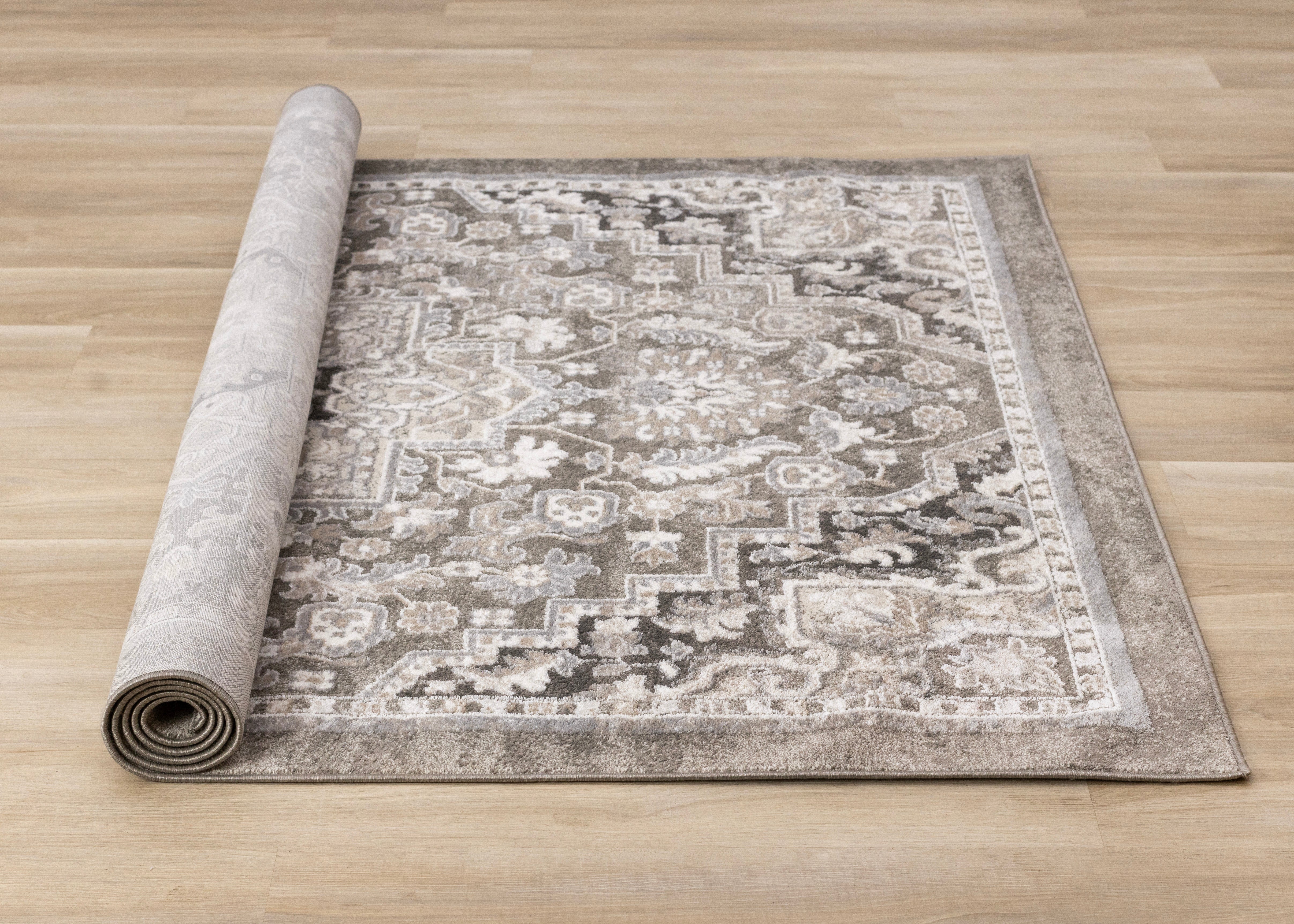 Hayden Taupe White Beige Elegant Classic Border Rug