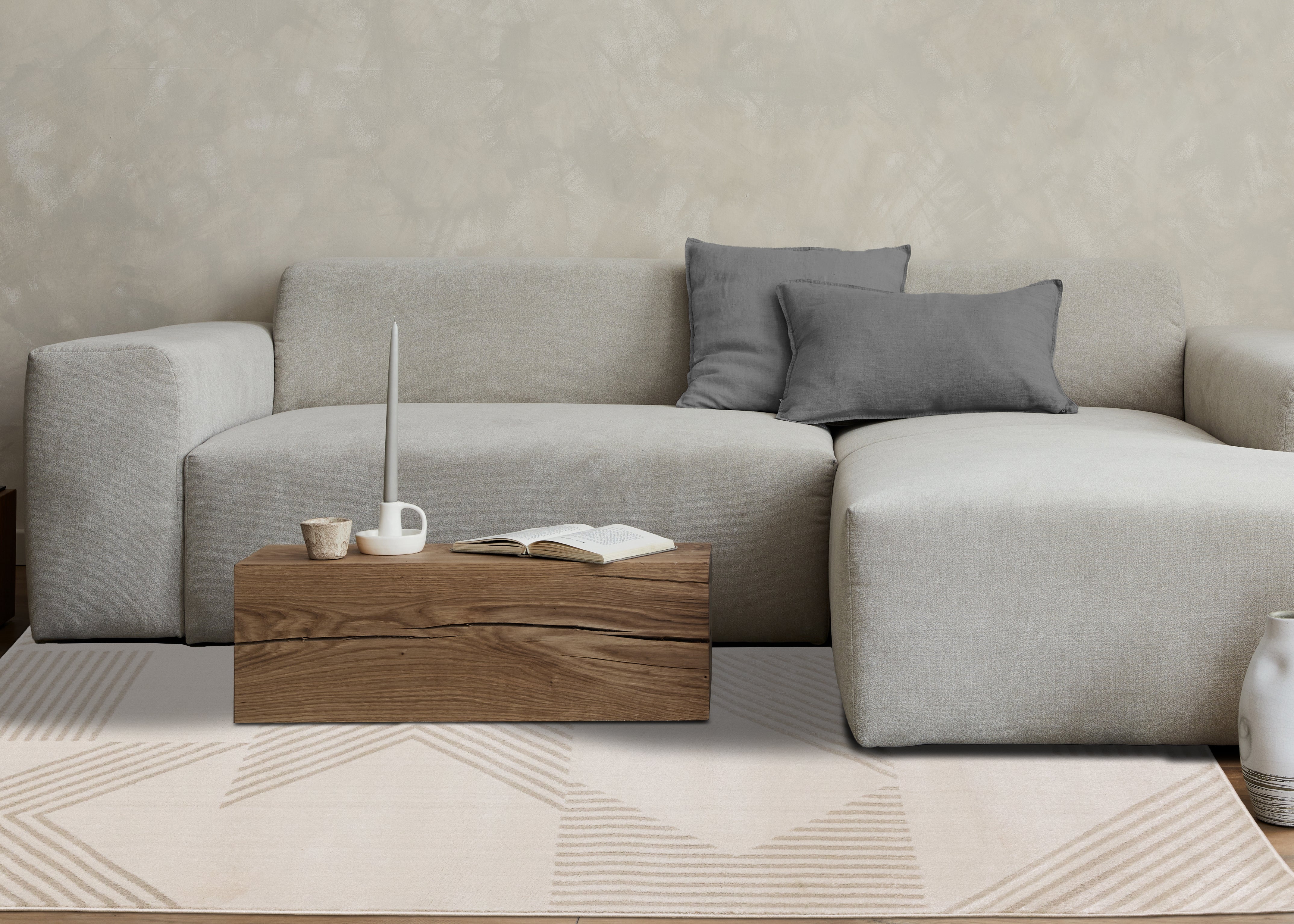 Hayden Cream Beige Contemporary Modern Geometric Rug