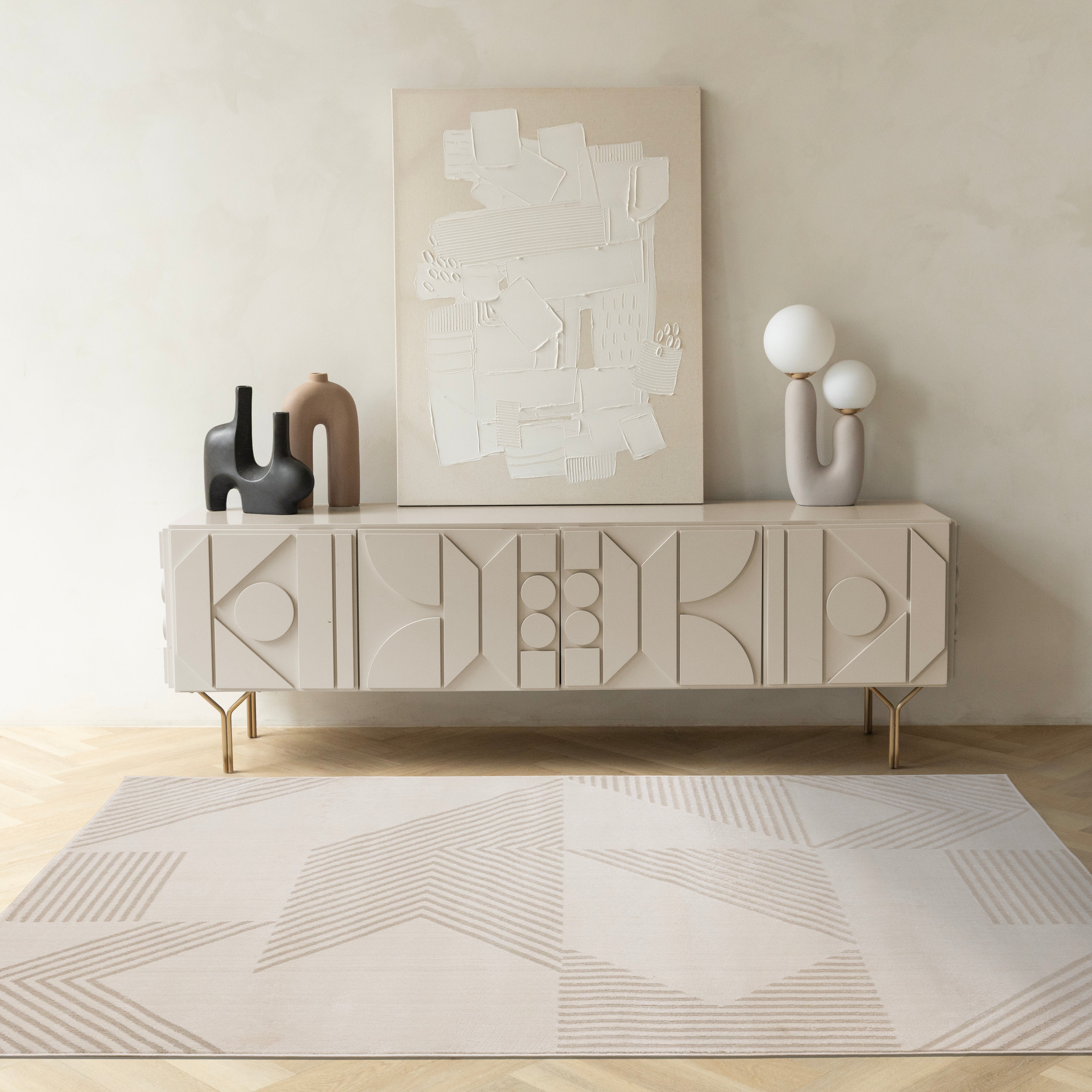 Hayden Cream Beige Contemporary Modern Geometric Rug