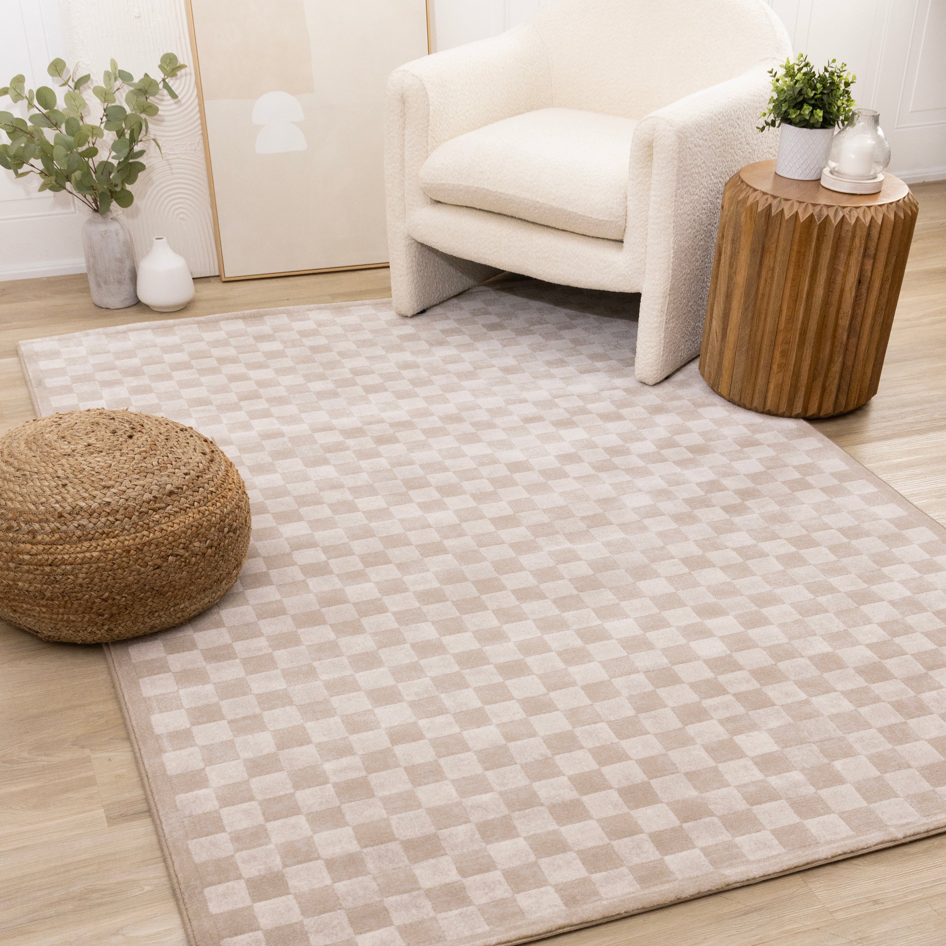 Himalaya Taupe Brown White Checkers Rug