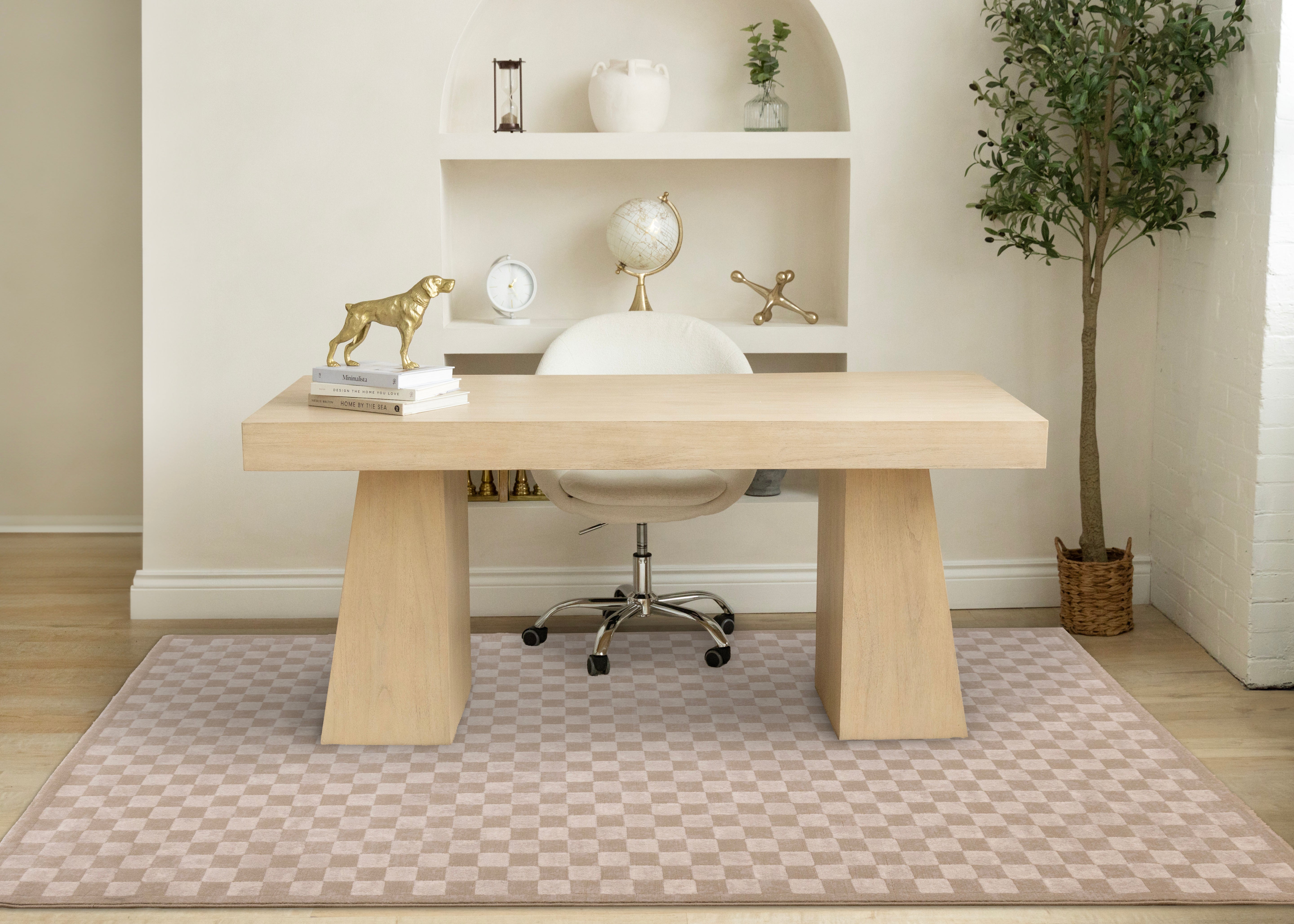Himalaya Taupe Brown White Checkers Rug