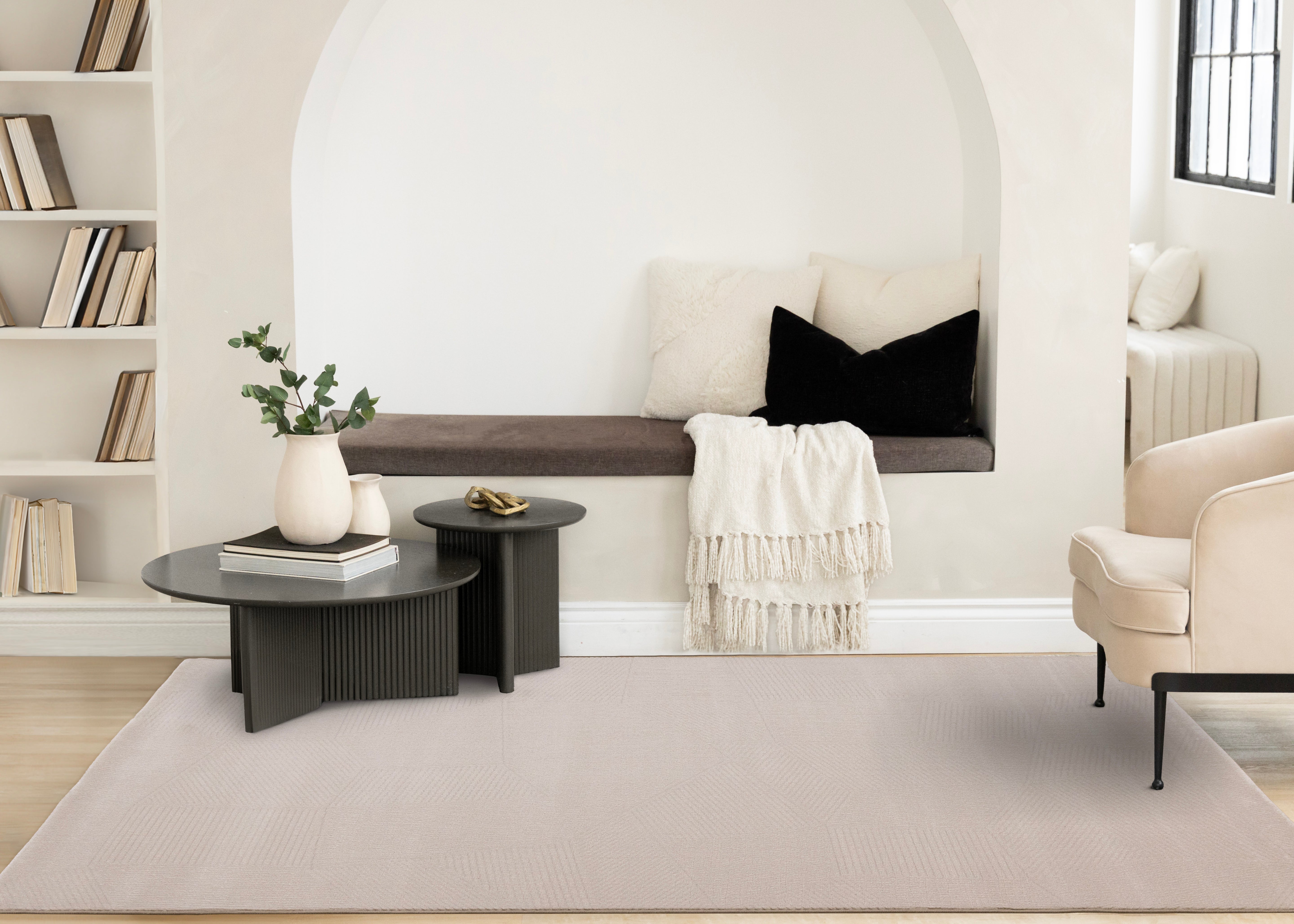 Himalaya Taupe Striped Geometric Shapes Rug