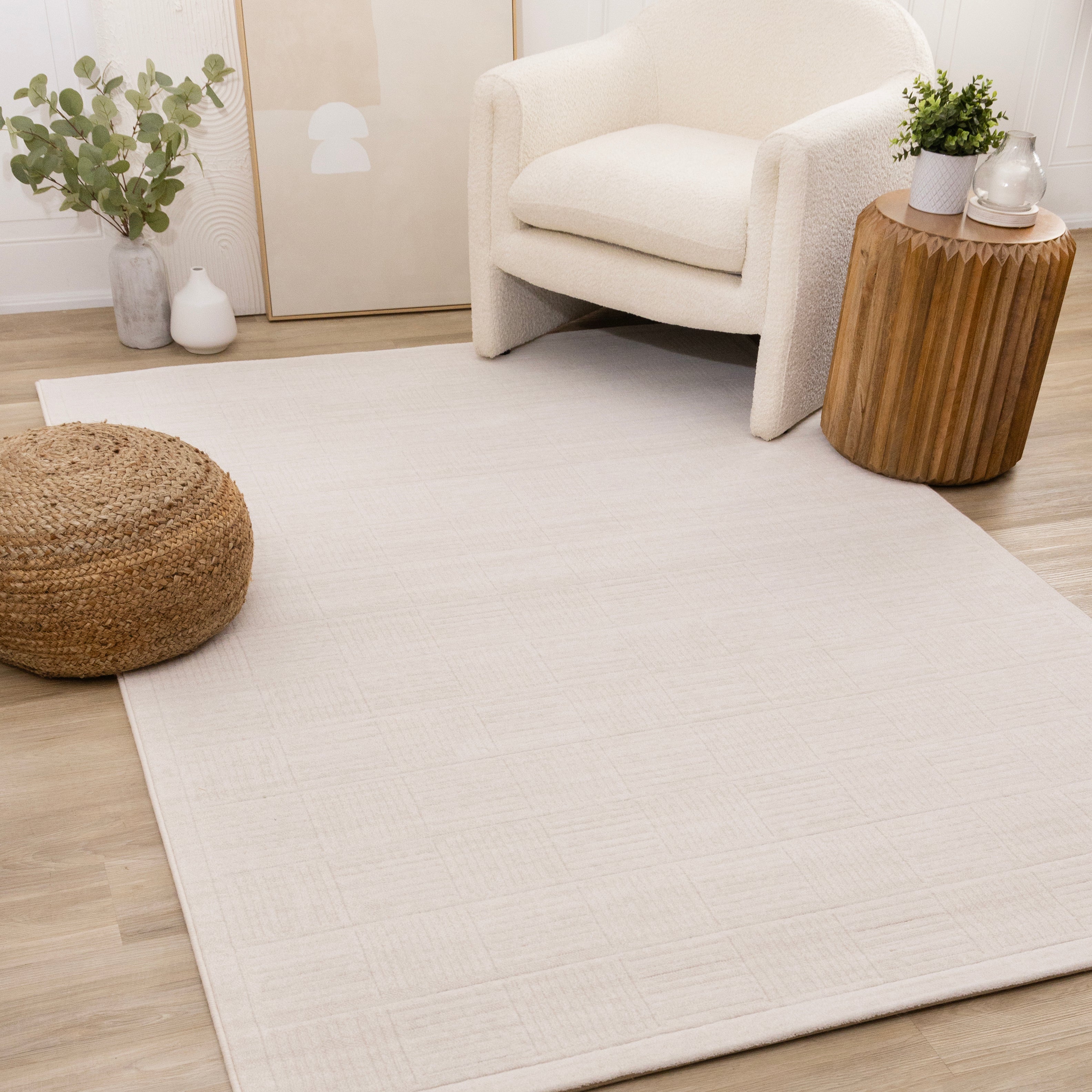 Himalaya White Taupe Striped Checkers Rug
