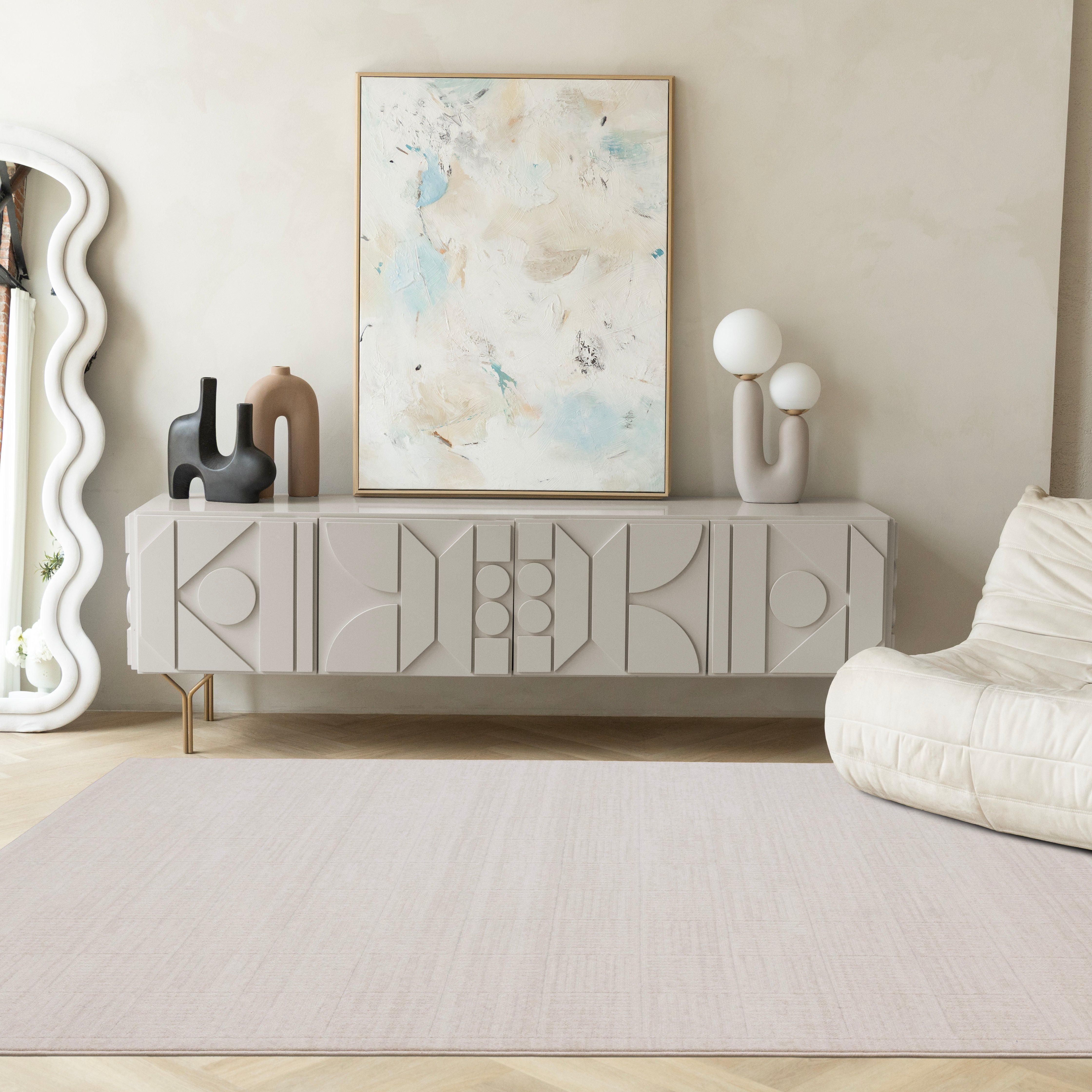 Himalaya White Taupe Striped Checkers Rug