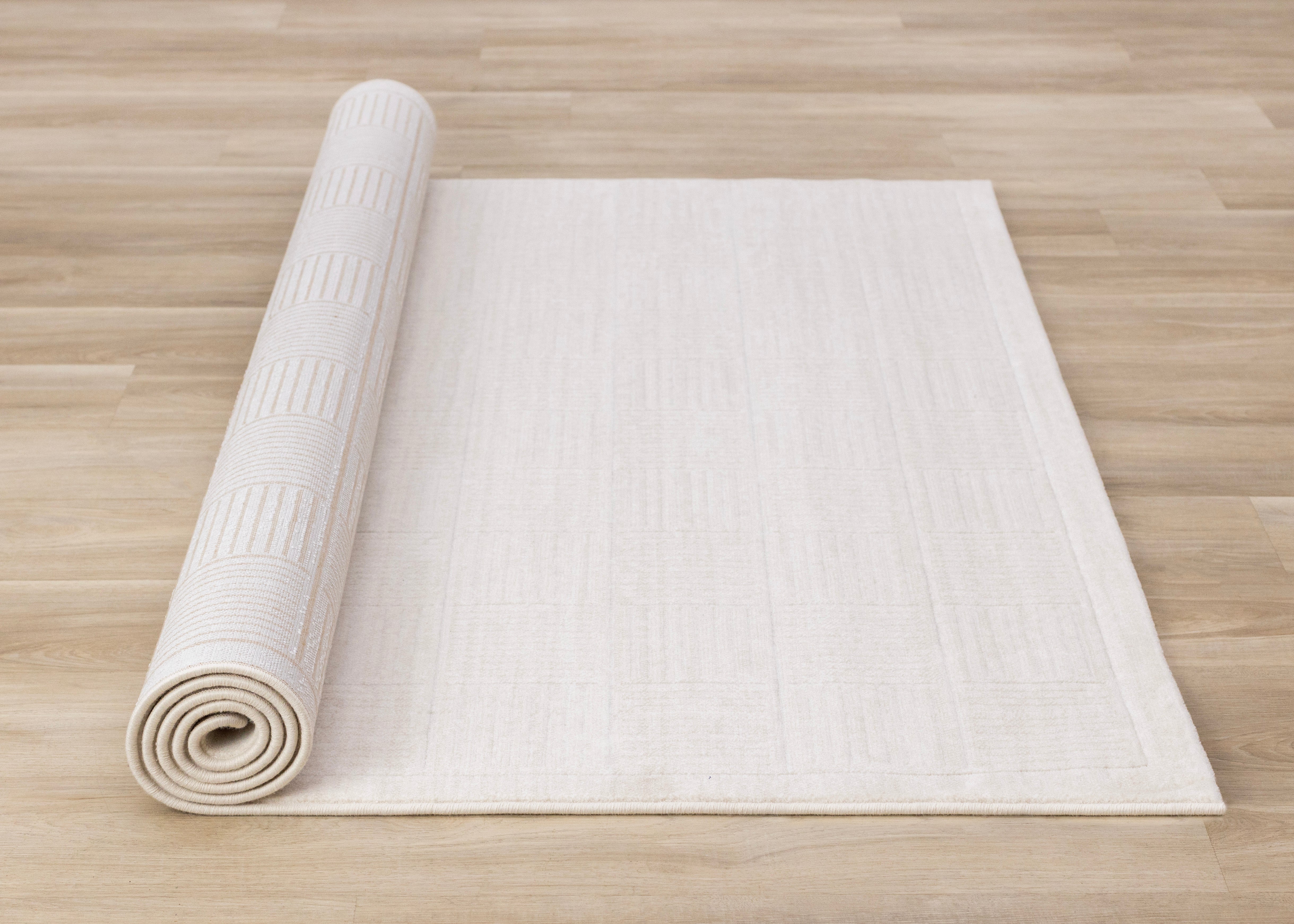Himalaya White Taupe Striped Checkers Rug
