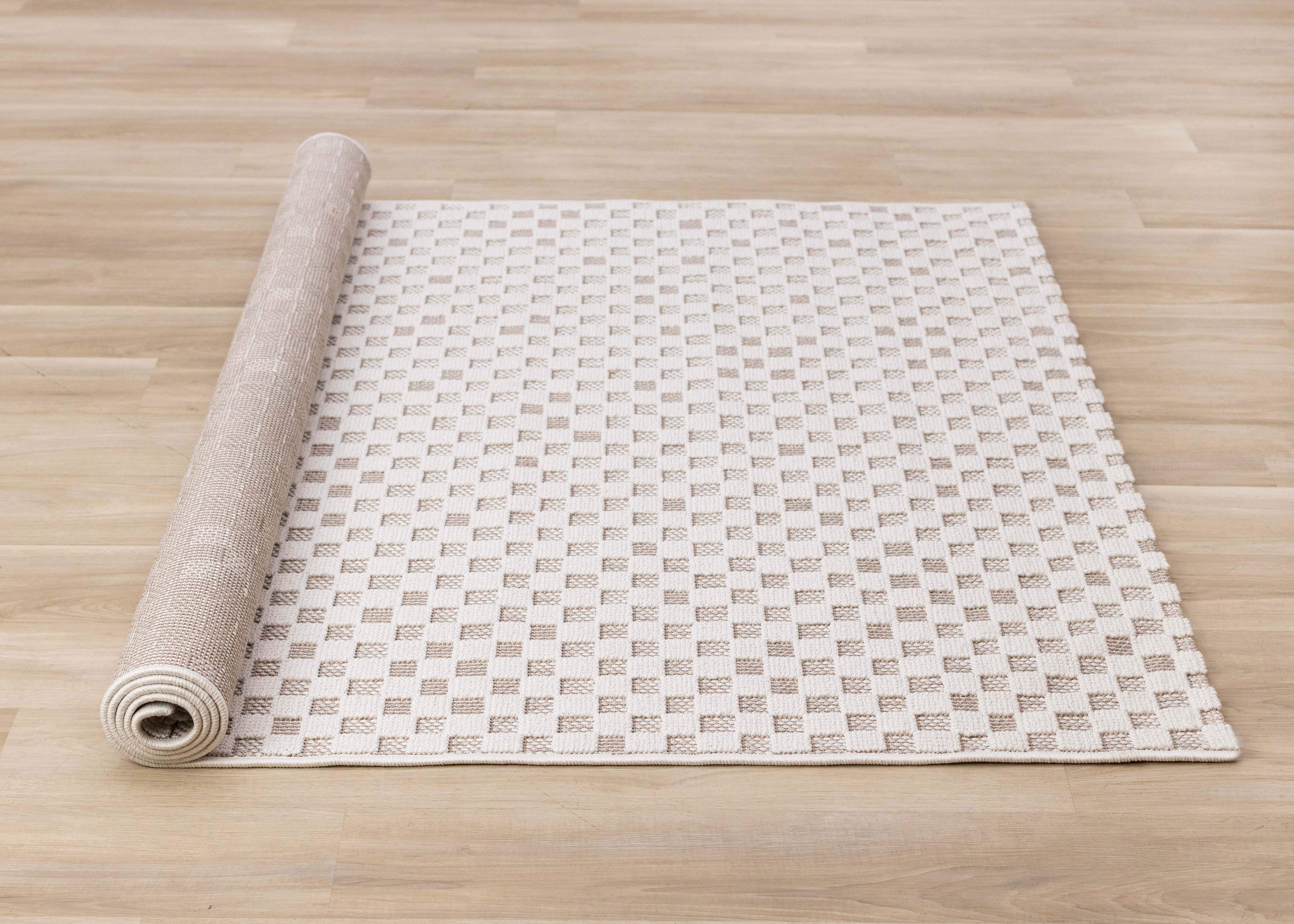 Isla White Beige Checkered Rug