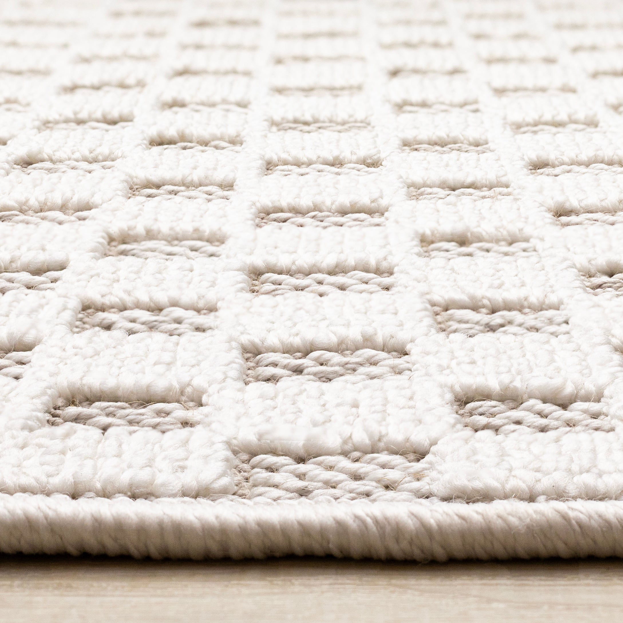 Isla White Beige Checkered Rug