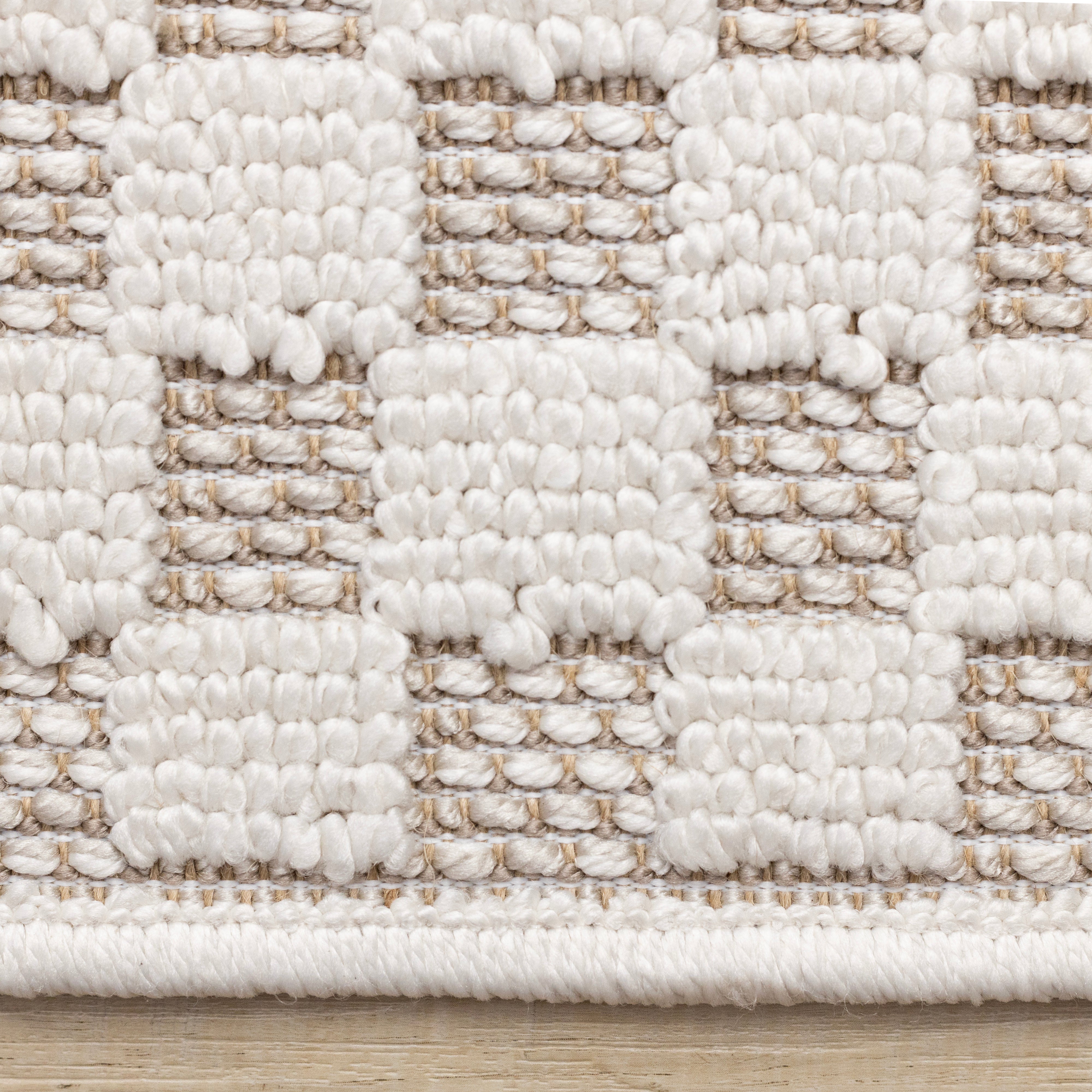 Isla White Beige Checkered Rug