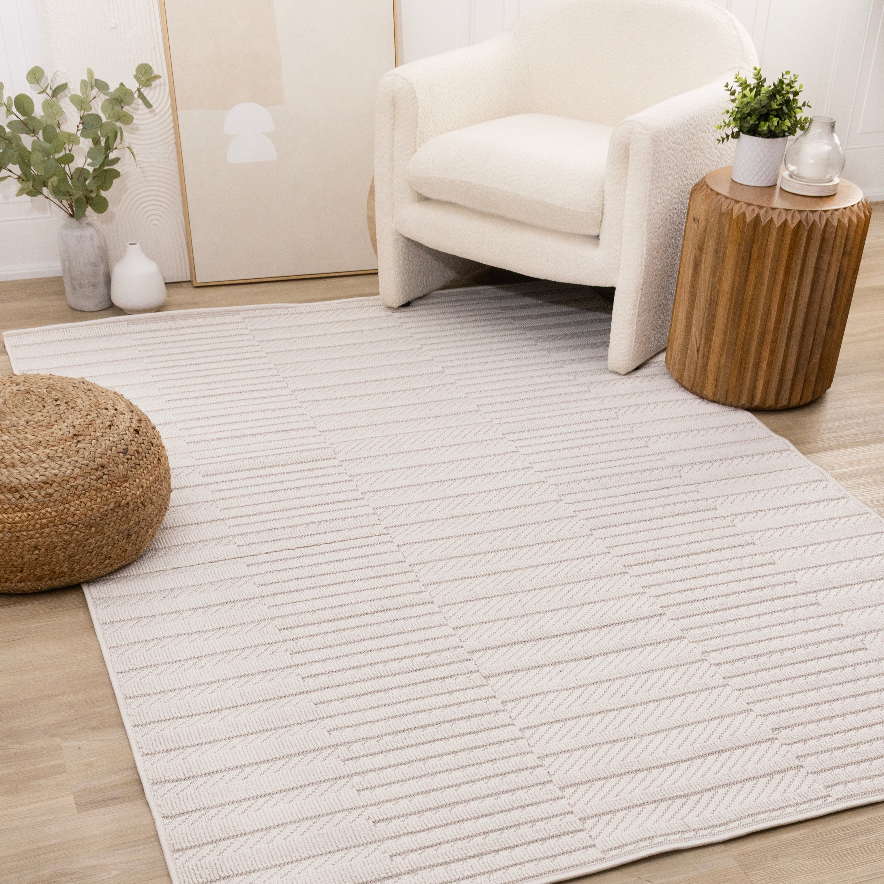Isla White Striped Columns Rug