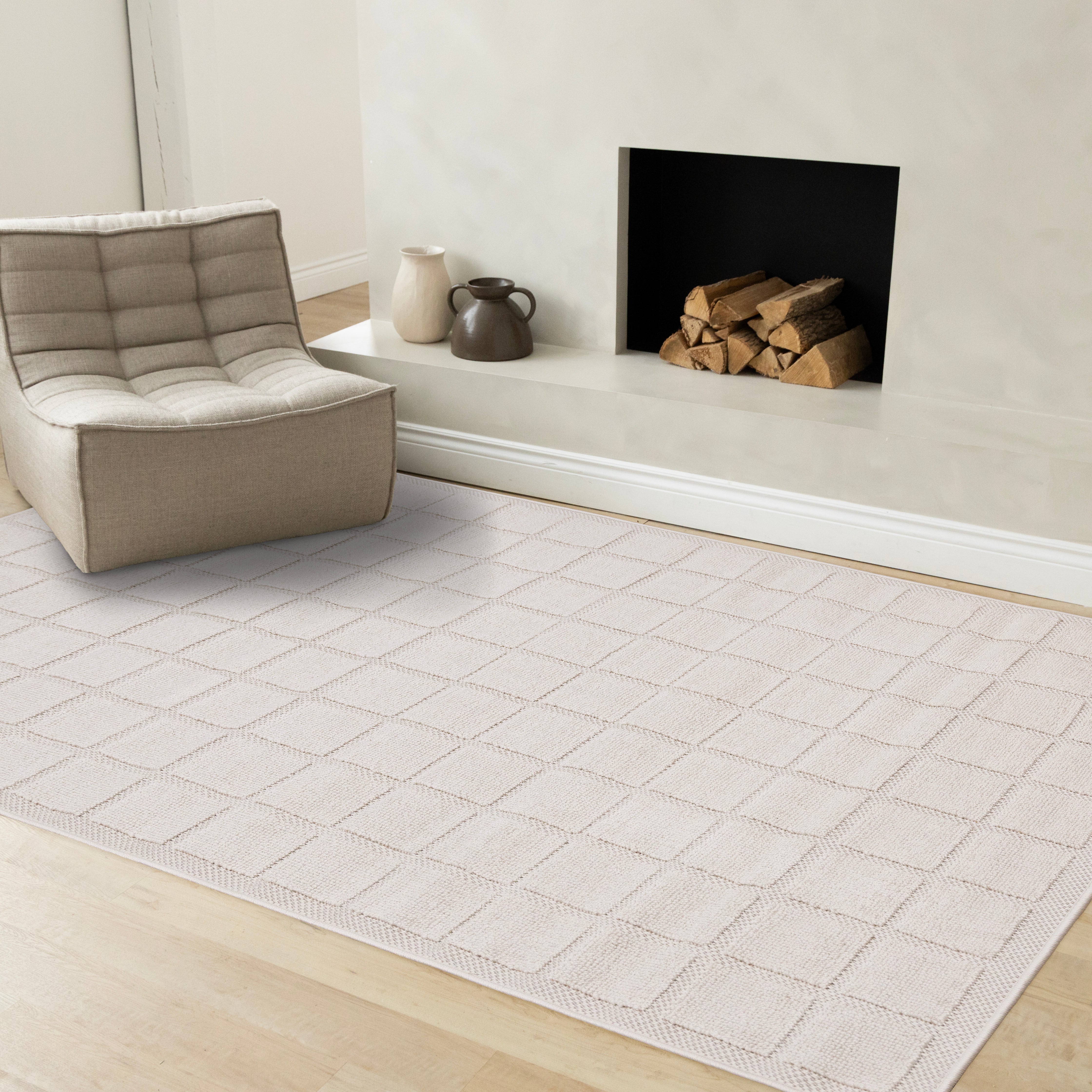 Isla White Grid Design Rug