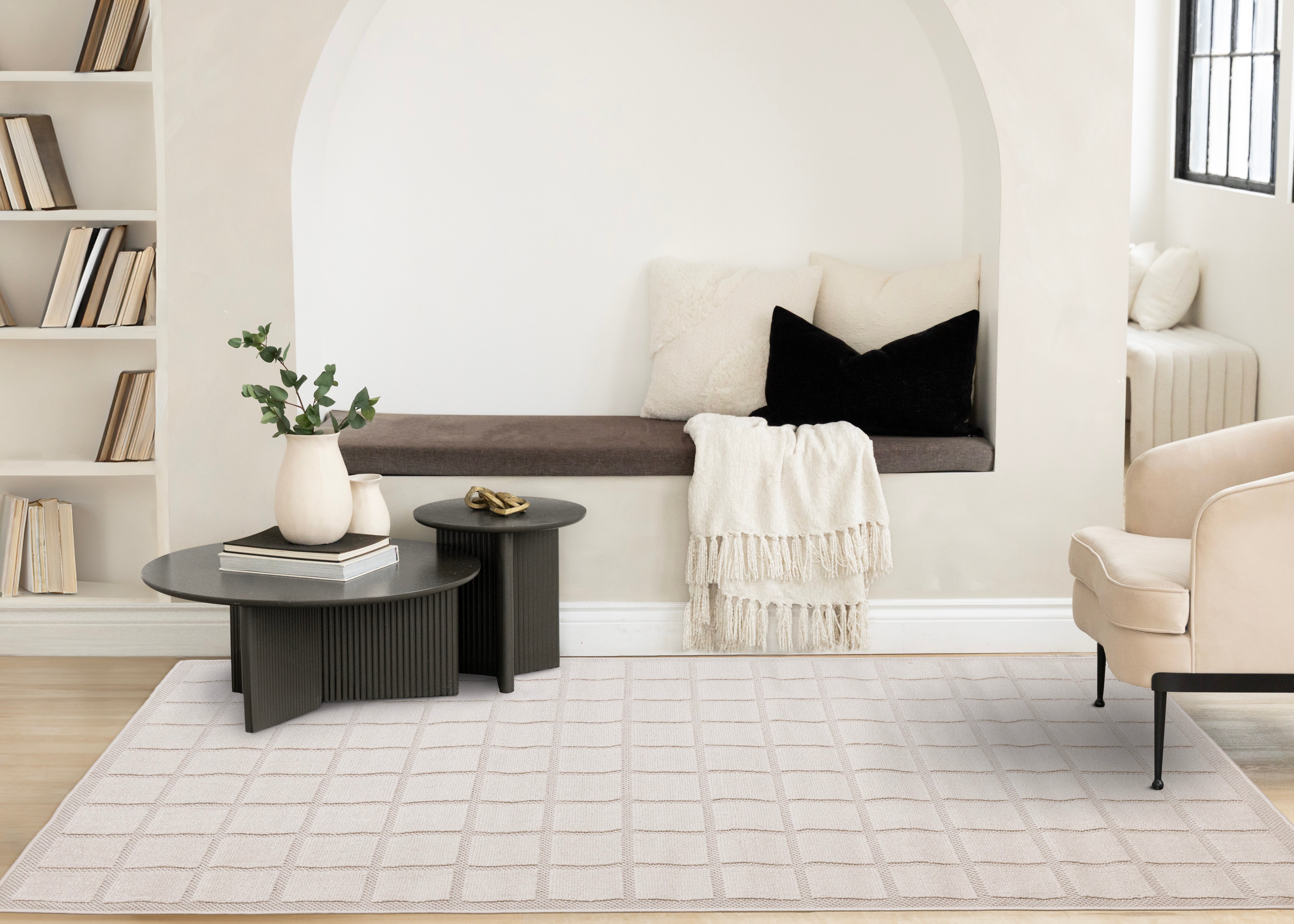 Isla White Grid Design Rug