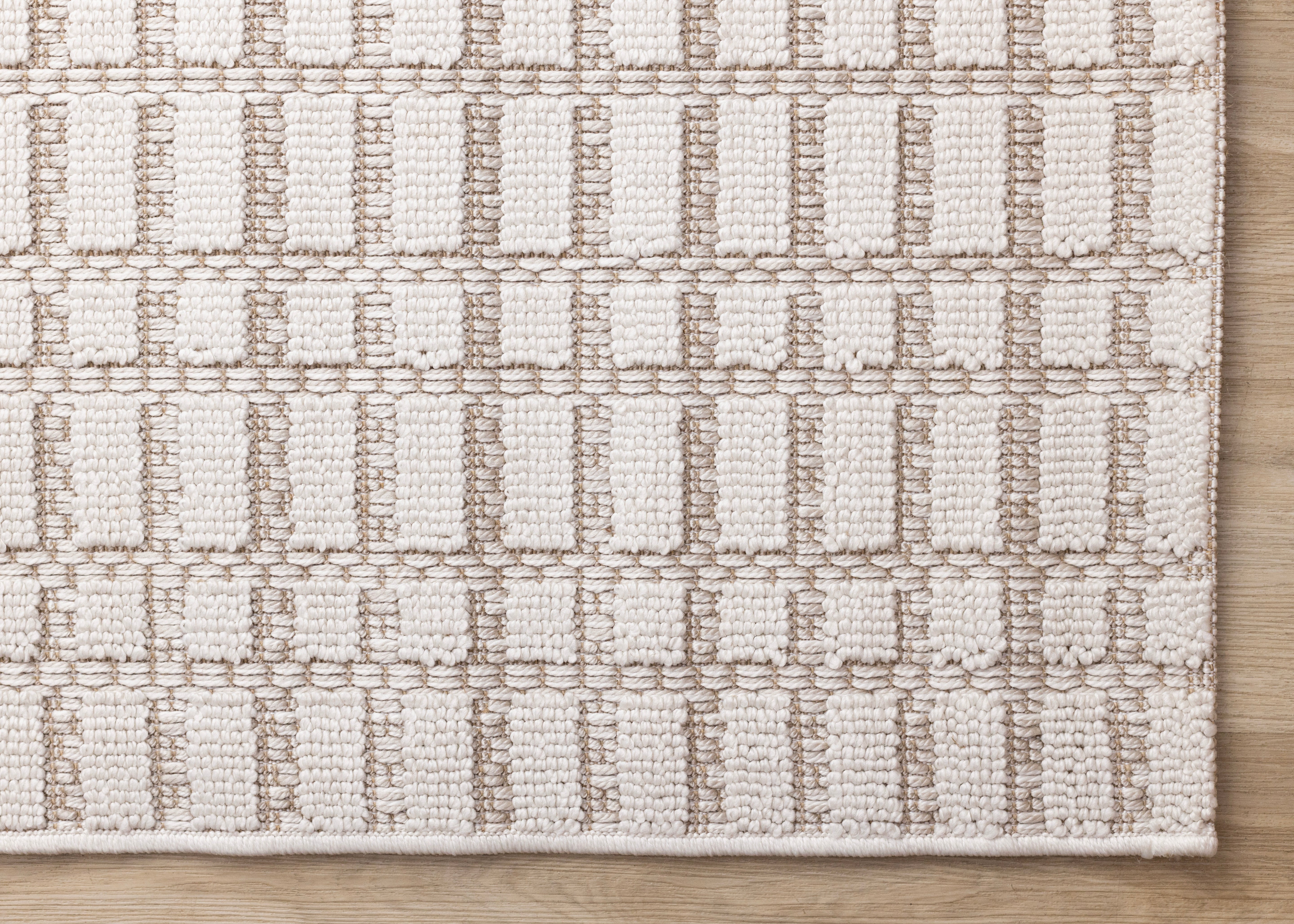 Isla White Taupe Intricate Grid Design Rug
