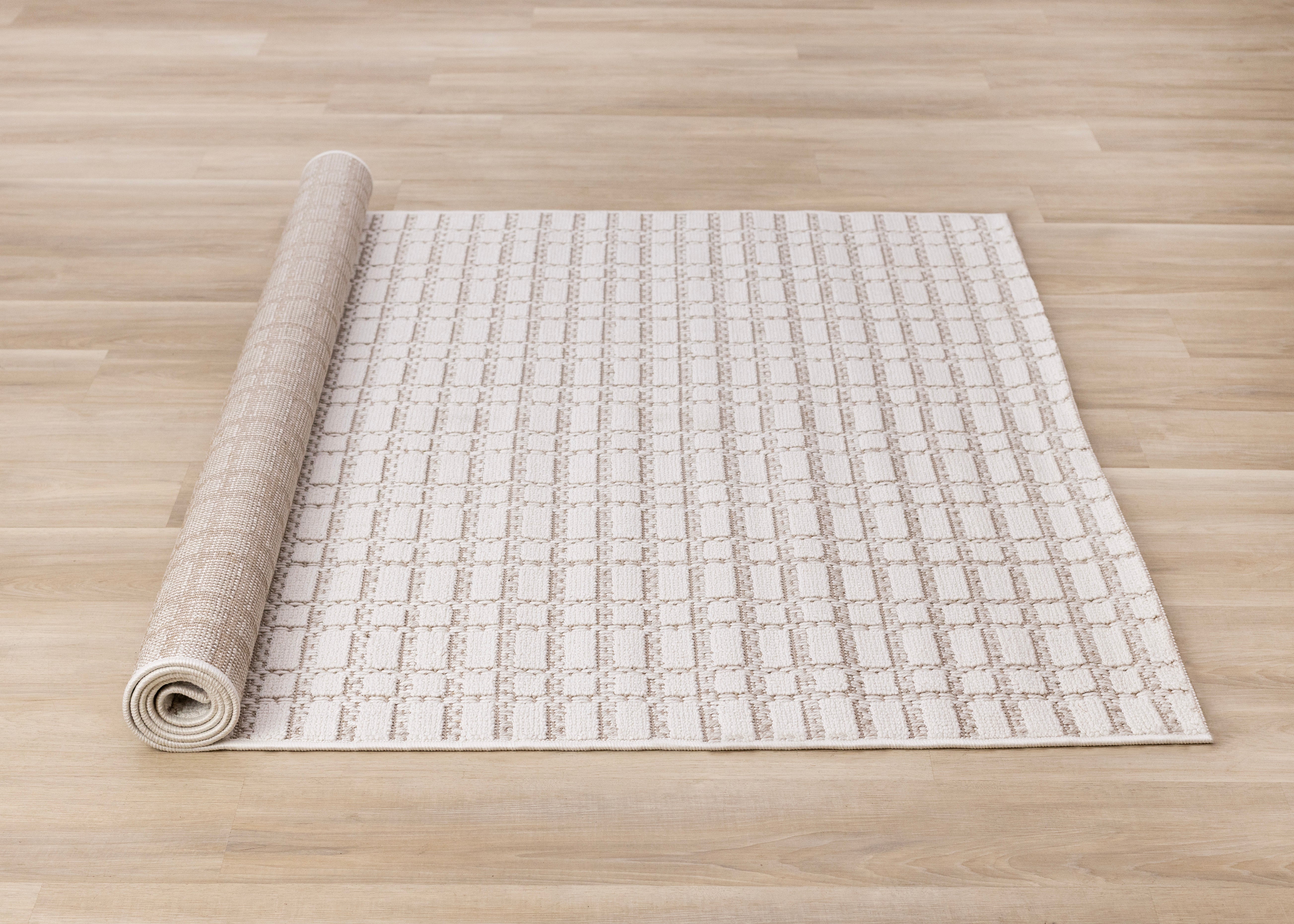 Isla White Taupe Intricate Grid Design Rug