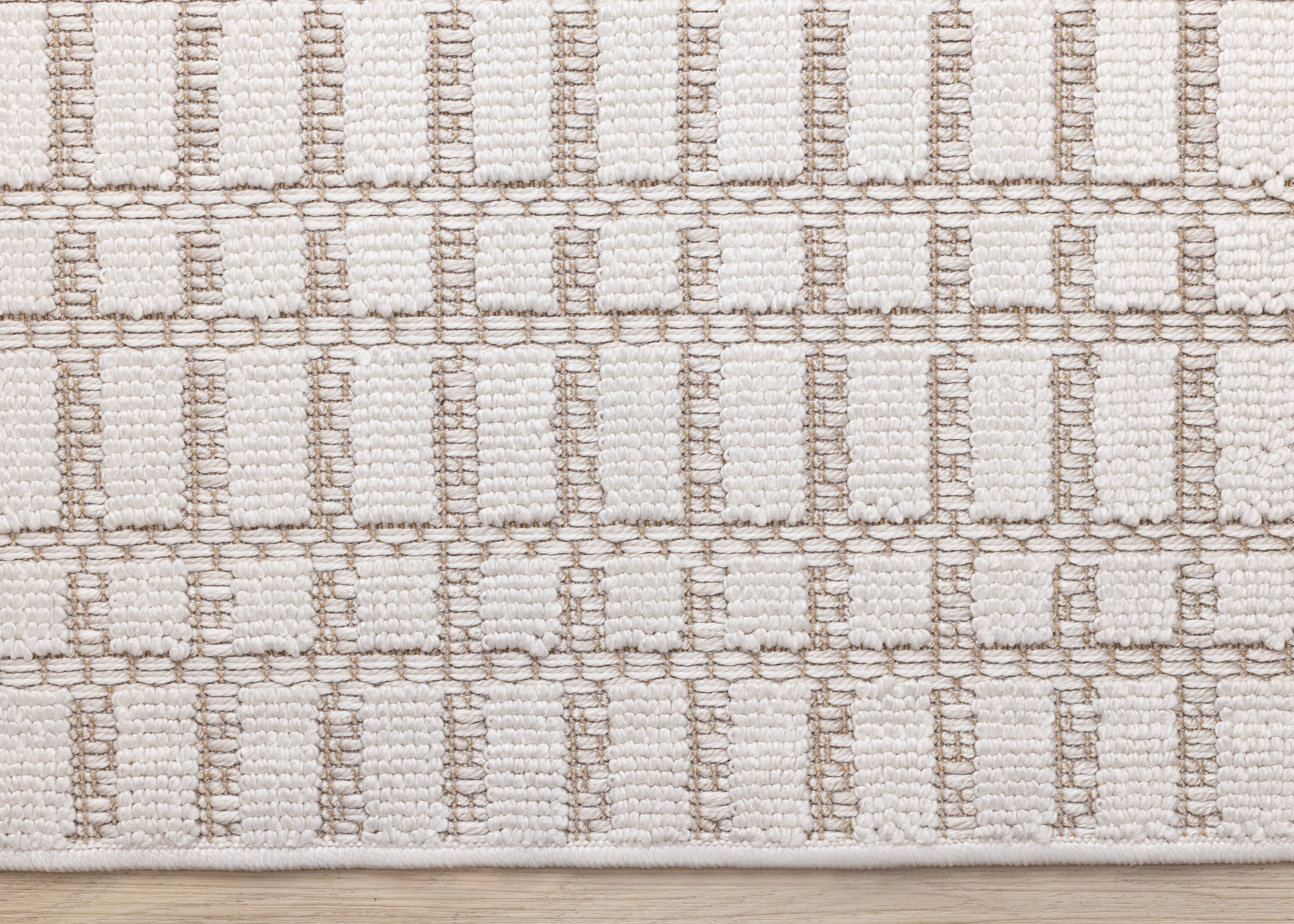 Isla White Taupe Intricate Grid Design Rug