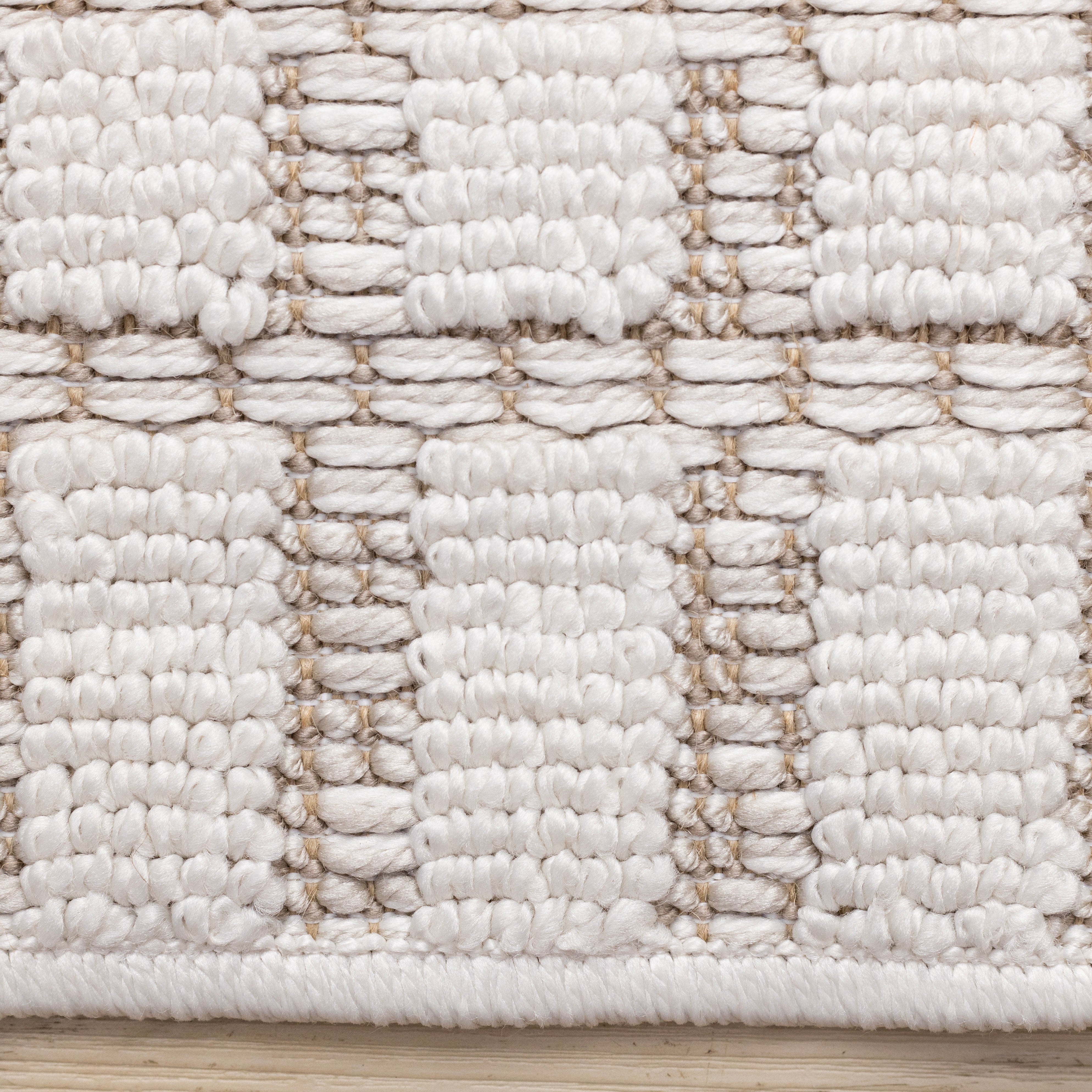 Isla White Taupe Intricate Grid Design Rug