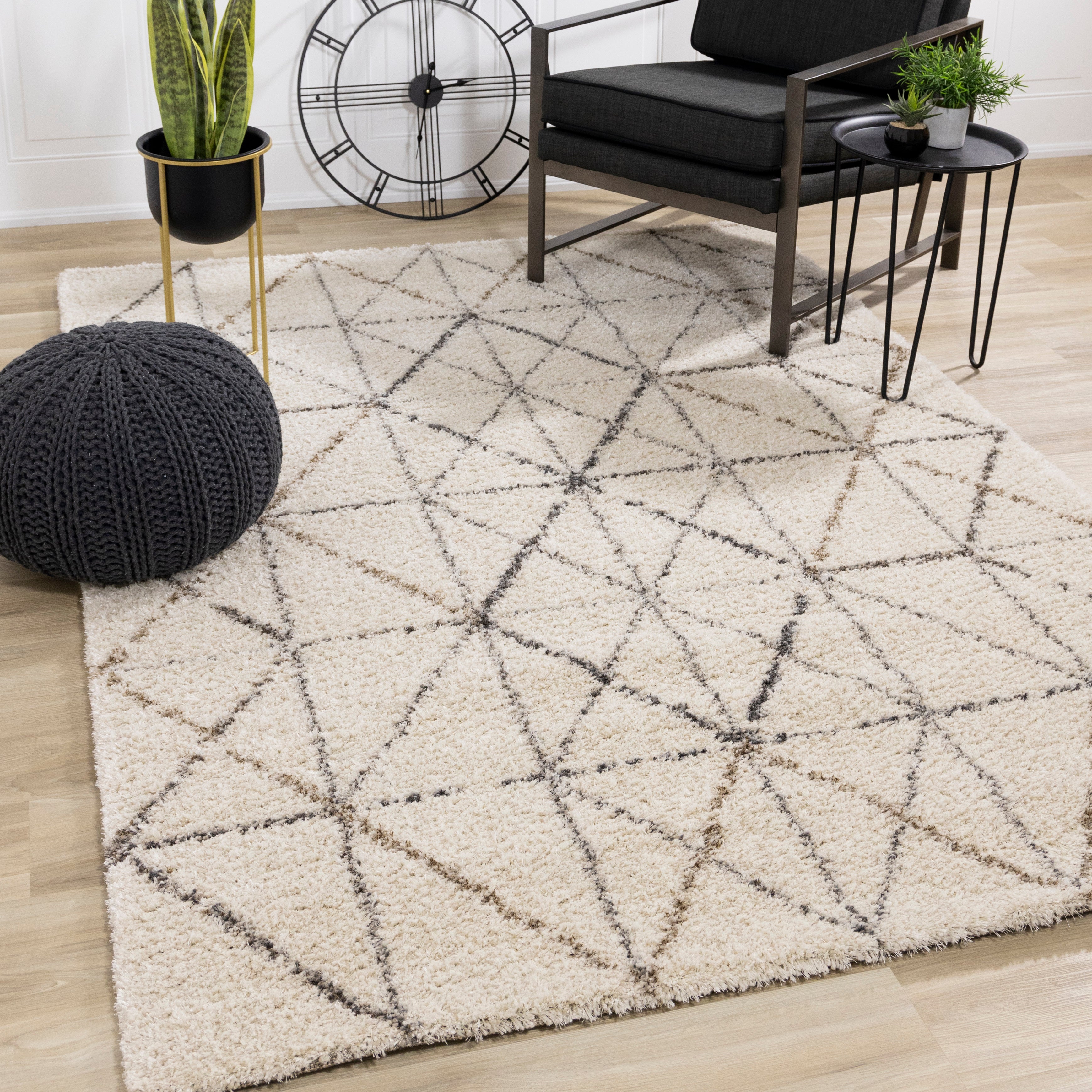 Lane Cream Grey Geometric Luxury Rug