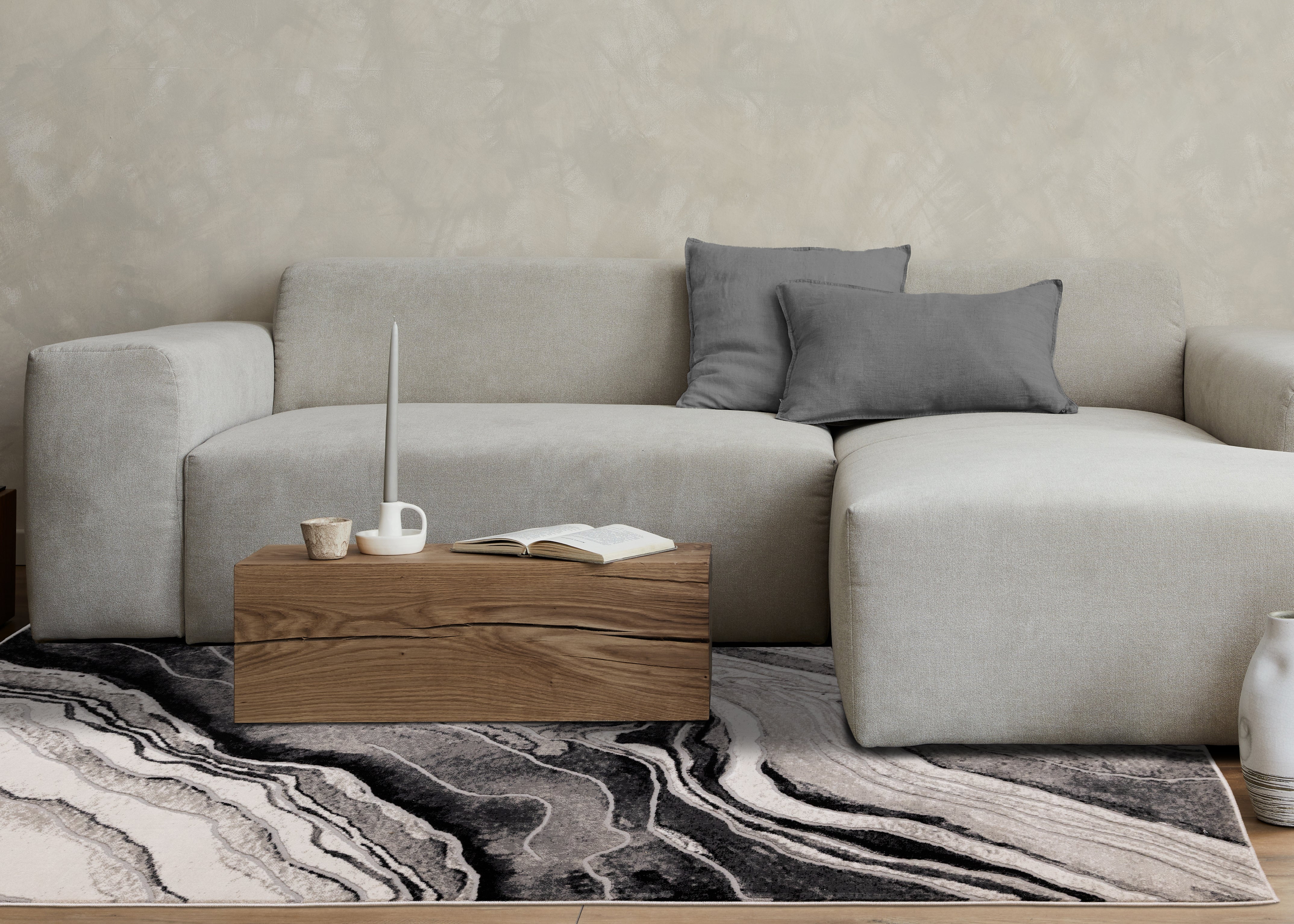 Legacy Grey Black White Marble Layers Design Rug
