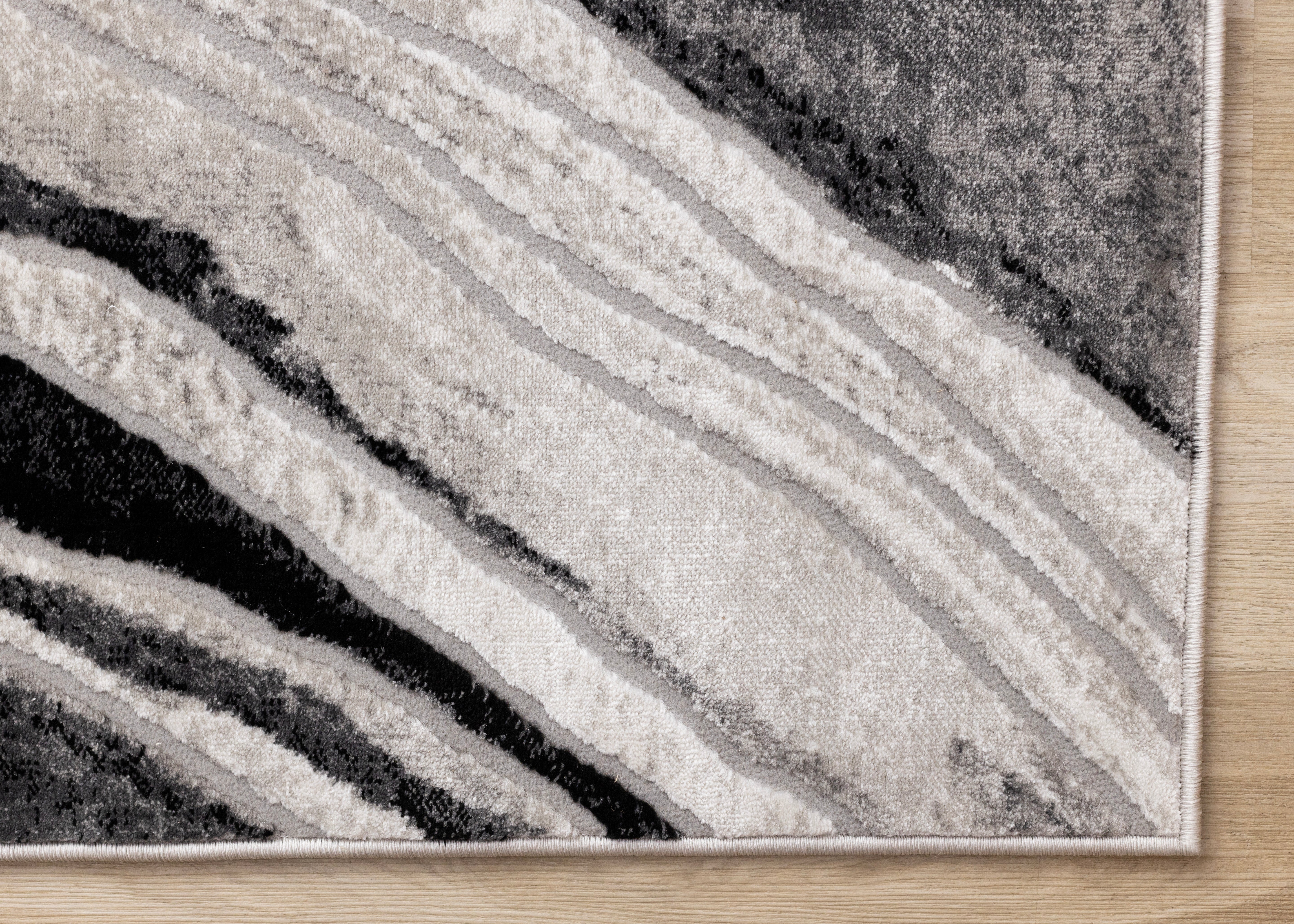 Legacy Grey Black White Marble Layers Design Rug