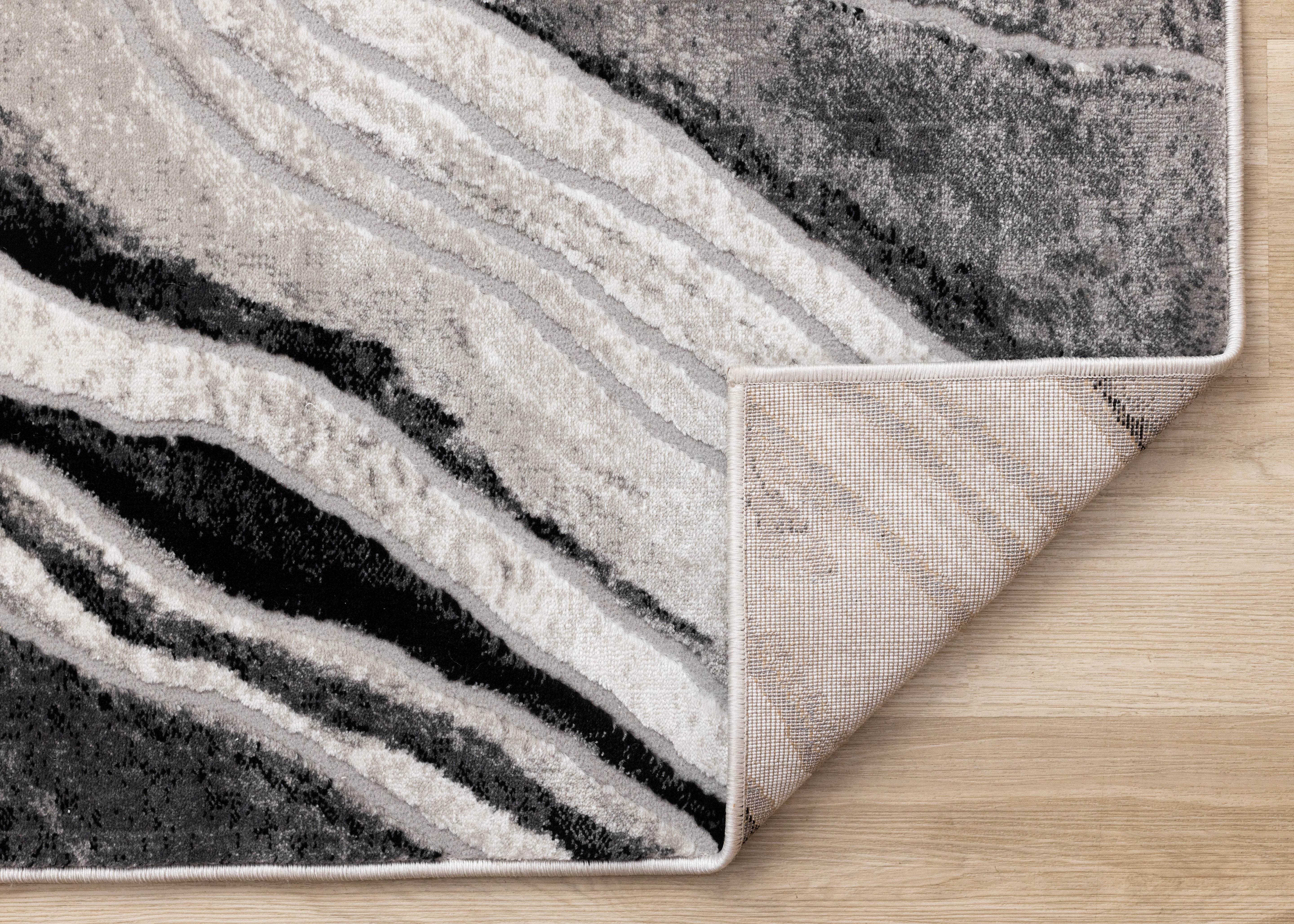 Legacy Grey Black White Marble Layers Design Rug