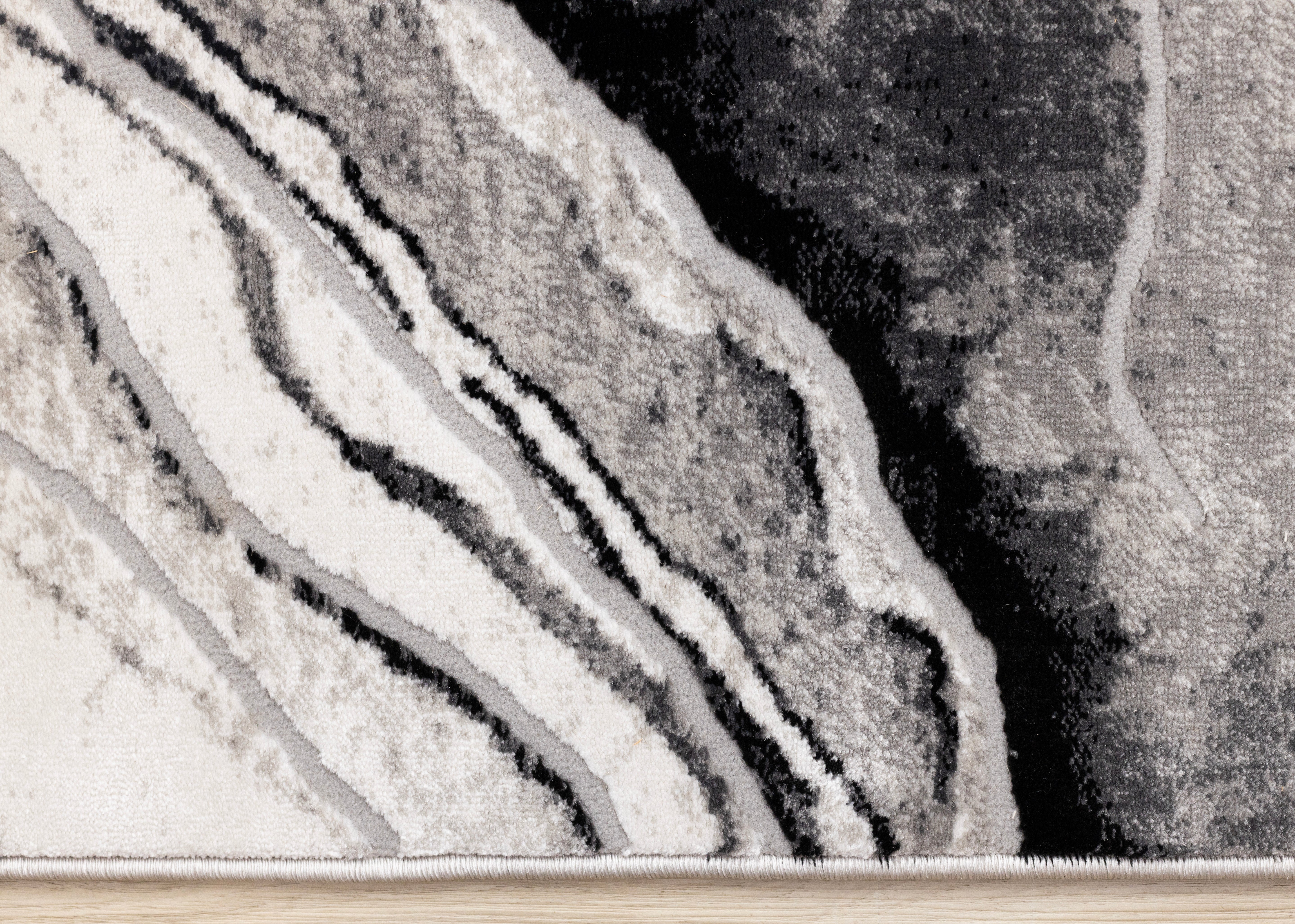 Legacy Grey Black White Marble Layers Design Rug