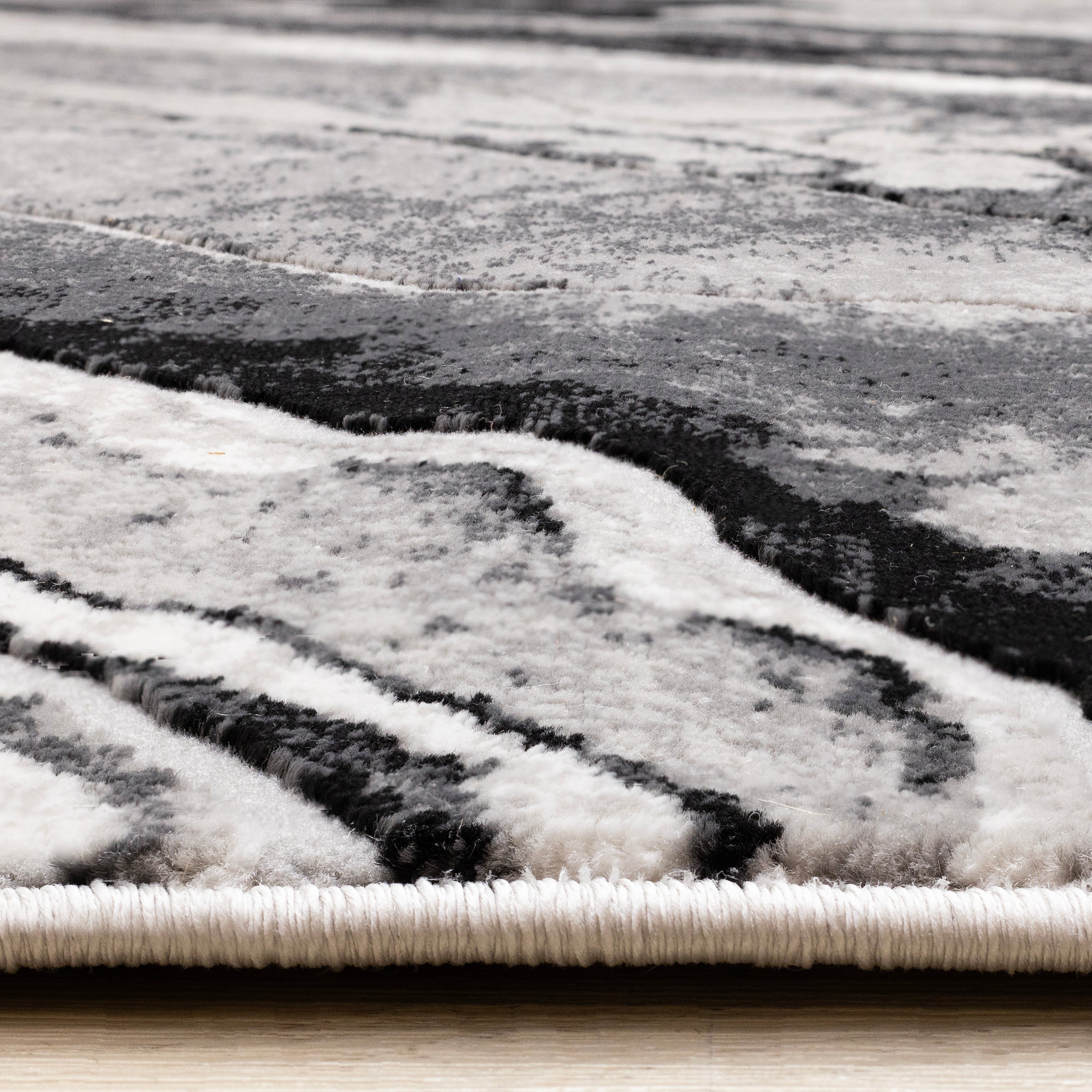 Legacy Grey Black White Marble Layers Design Rug