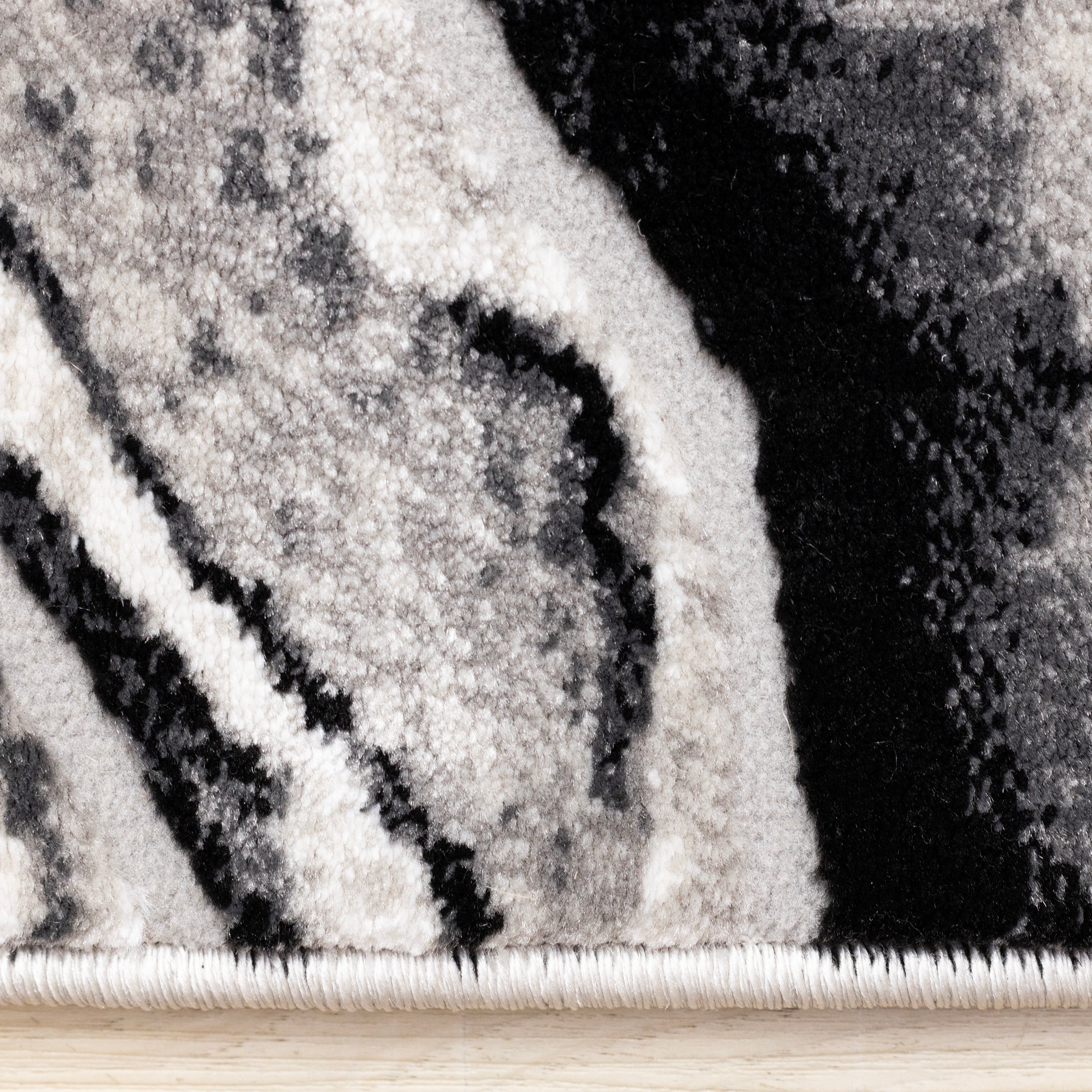 Legacy Grey Black White Marble Layers Design Rug