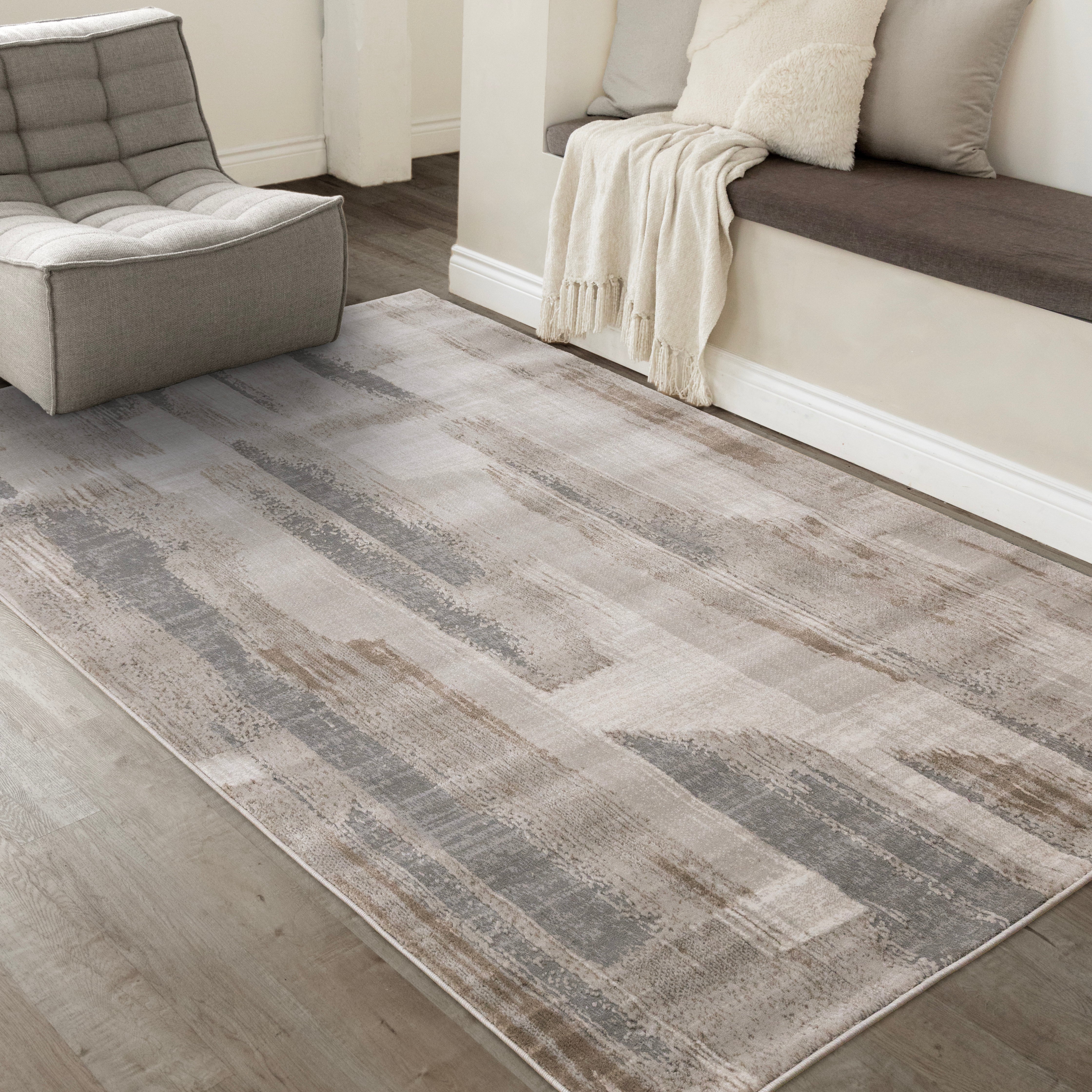 Legacy Taupe White Grey Beige Brush Strokes Design