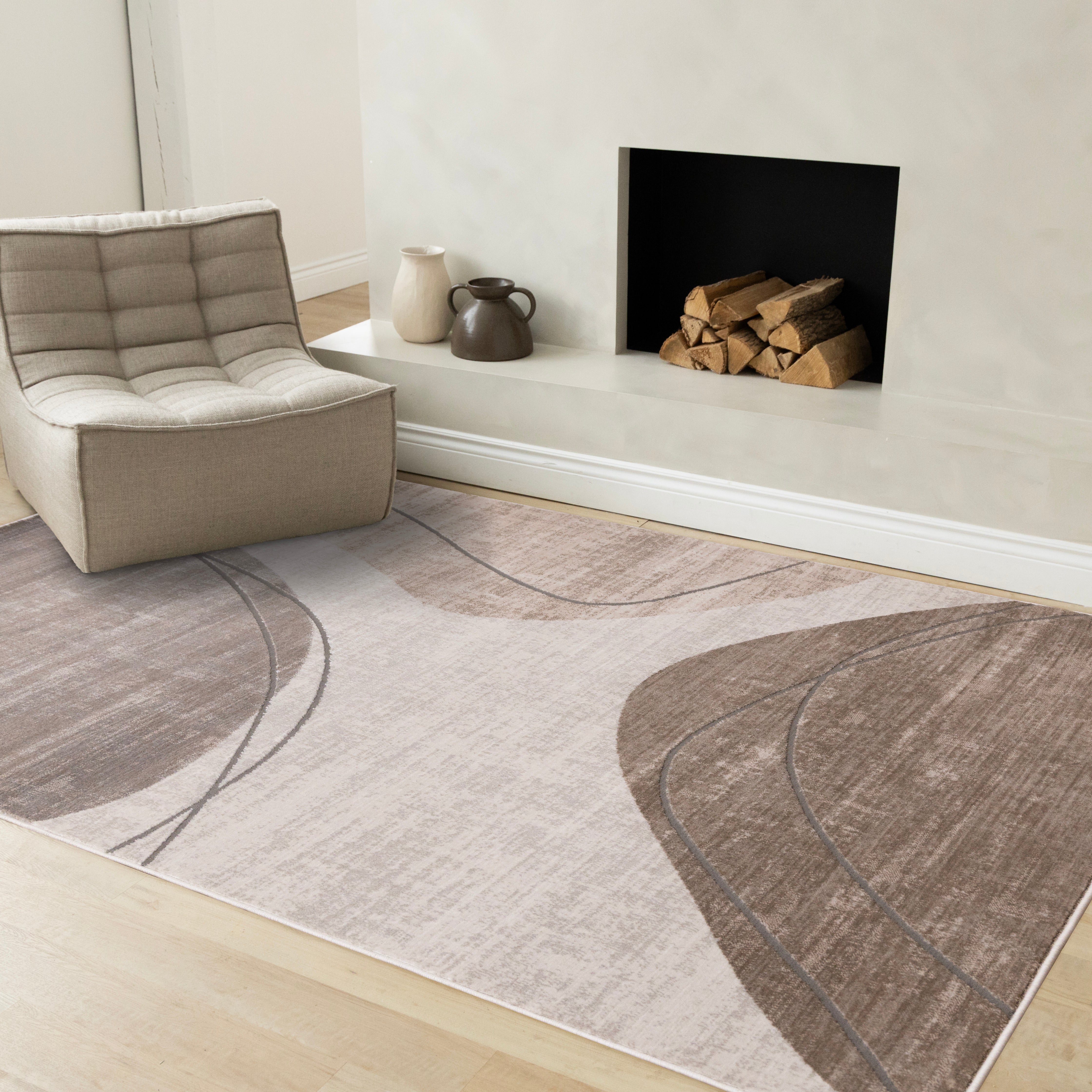 Legacy Taupe Beige White Grey Rounded Shapes Design Rug