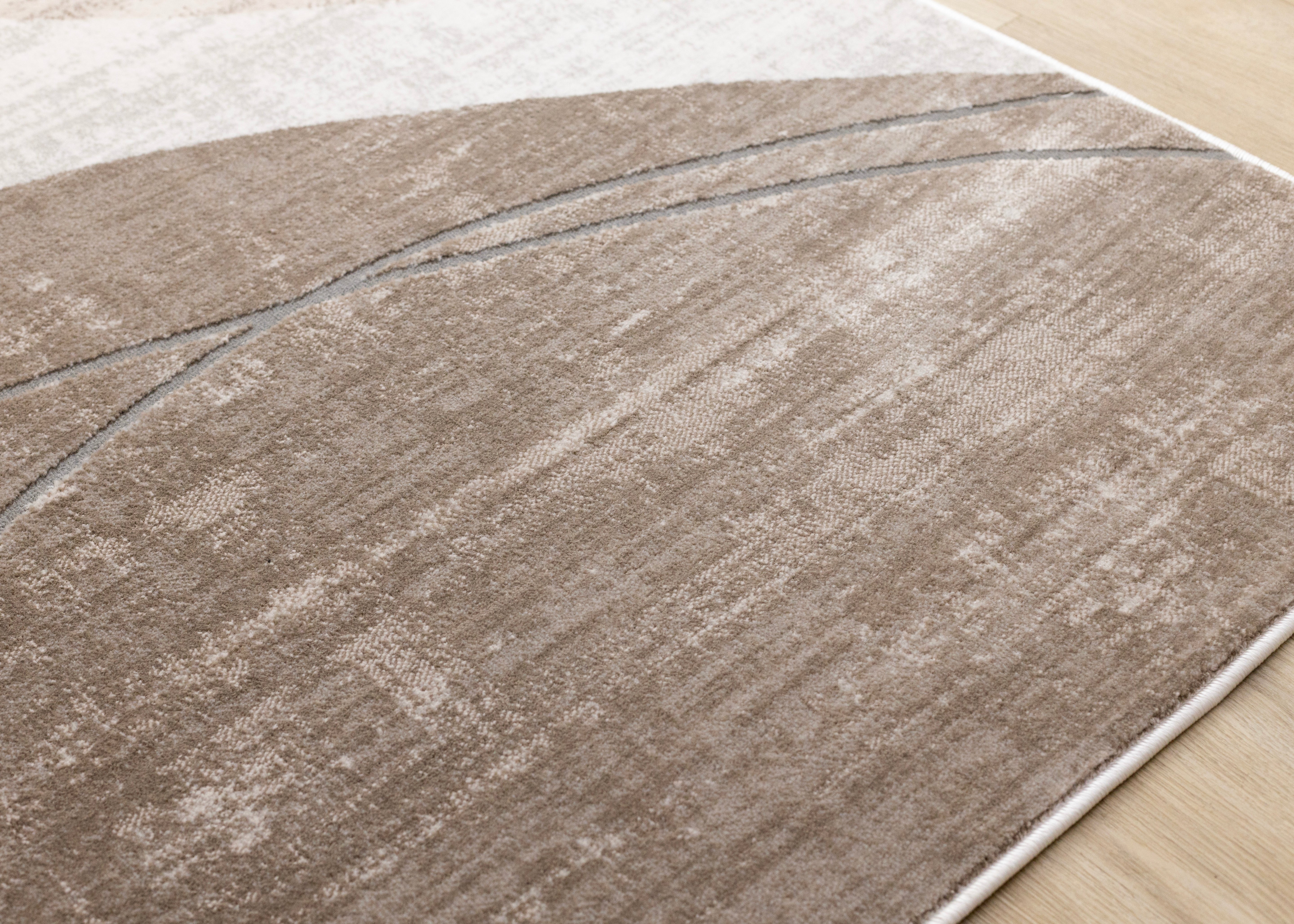 Legacy Taupe Beige White Grey Rounded Shapes Design Rug