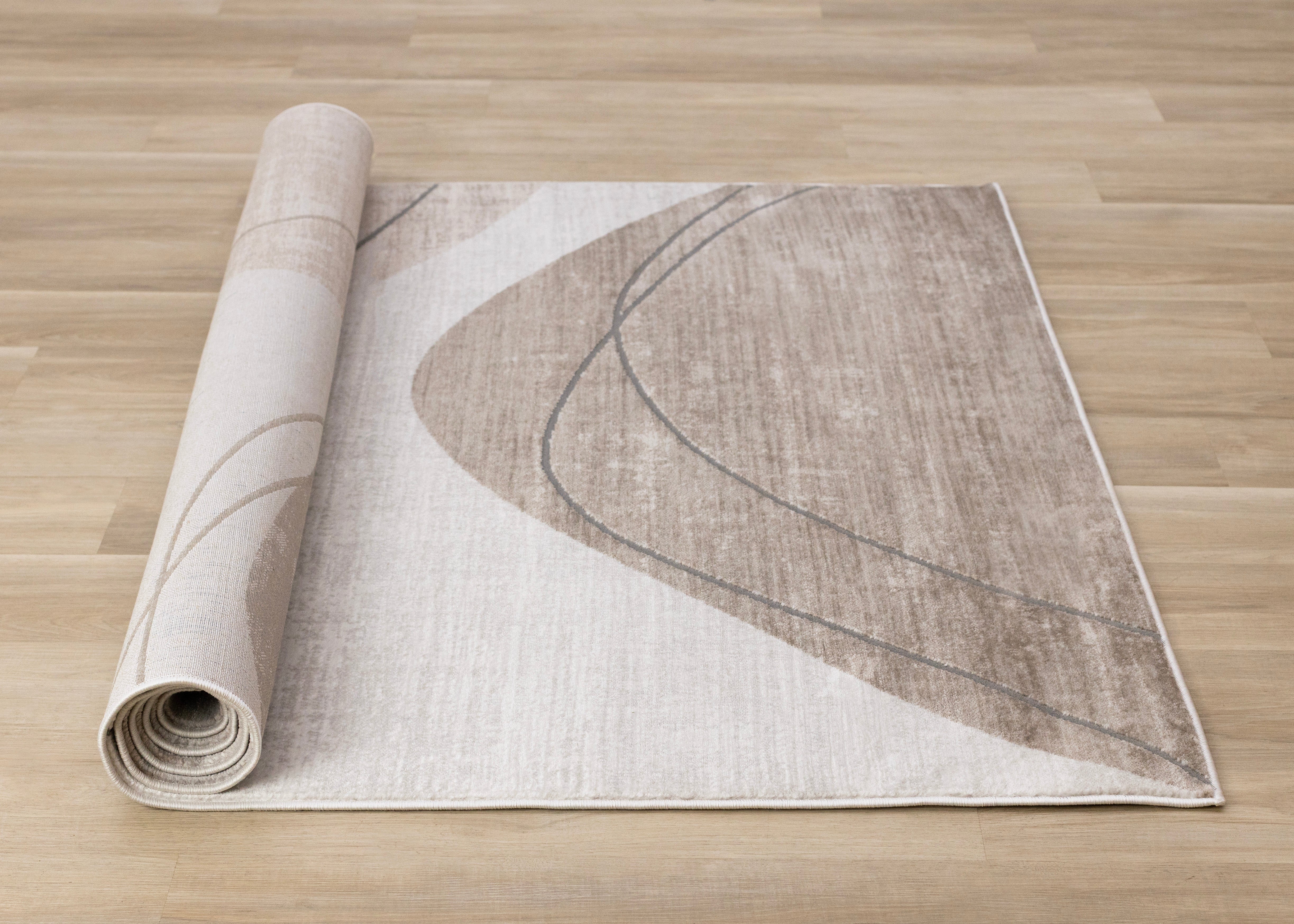Legacy Taupe Beige White Grey Rounded Shapes Design Rug