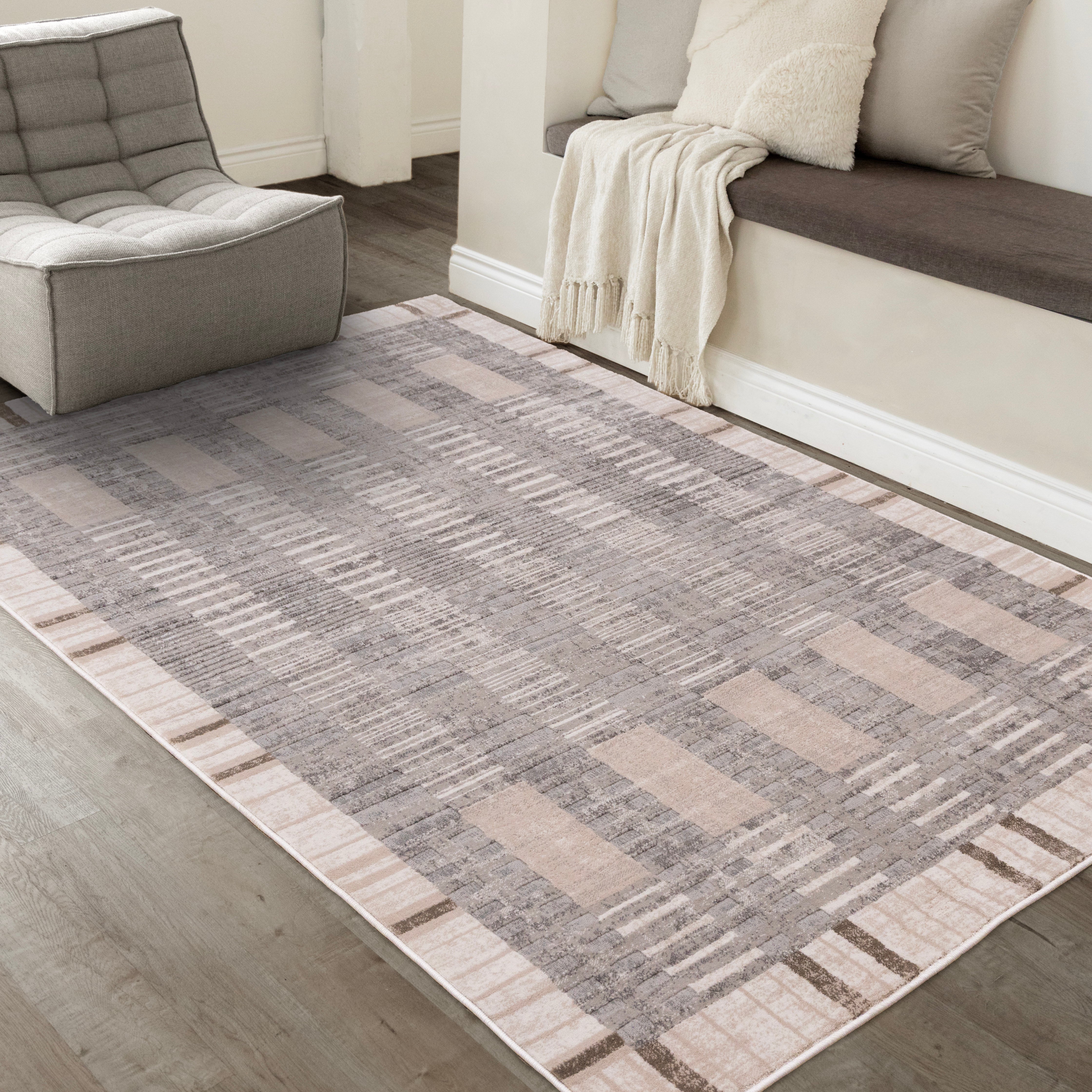 Legacy Taupe Beige Grey Geometric Striped Design Rug
