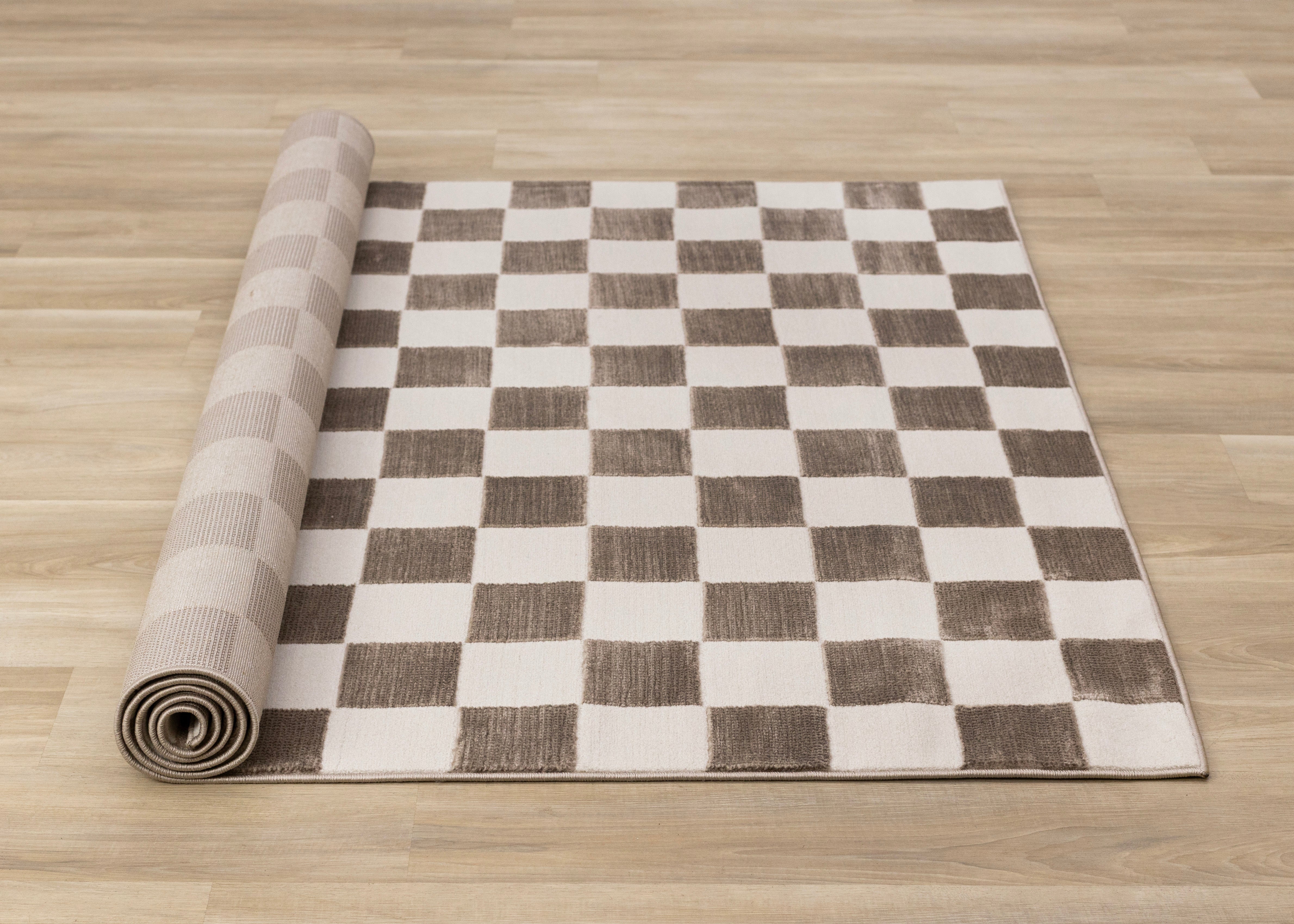 Leo Brown White Checkers Rug