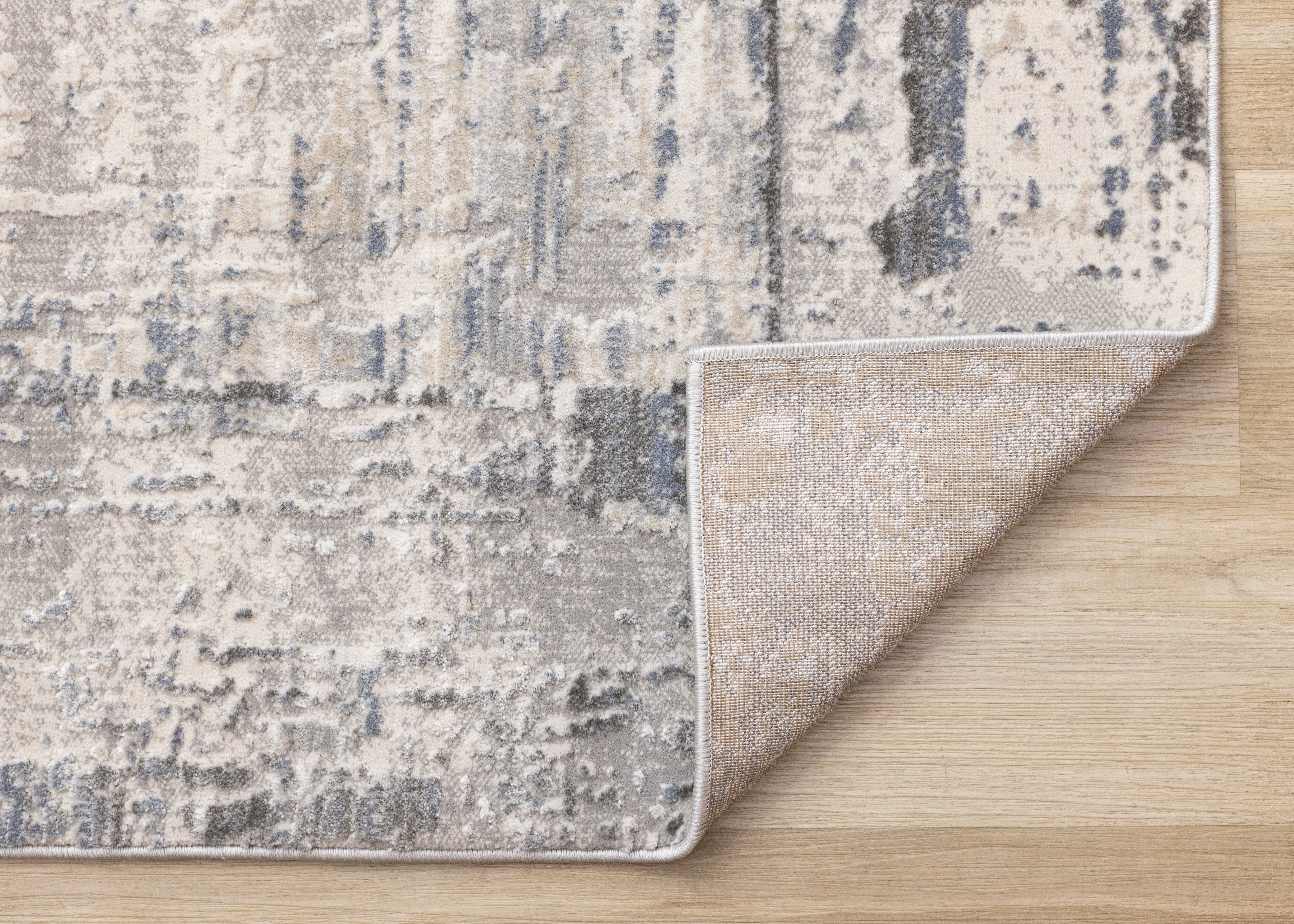 Luca Grey White Blue Distressed Border Rug
